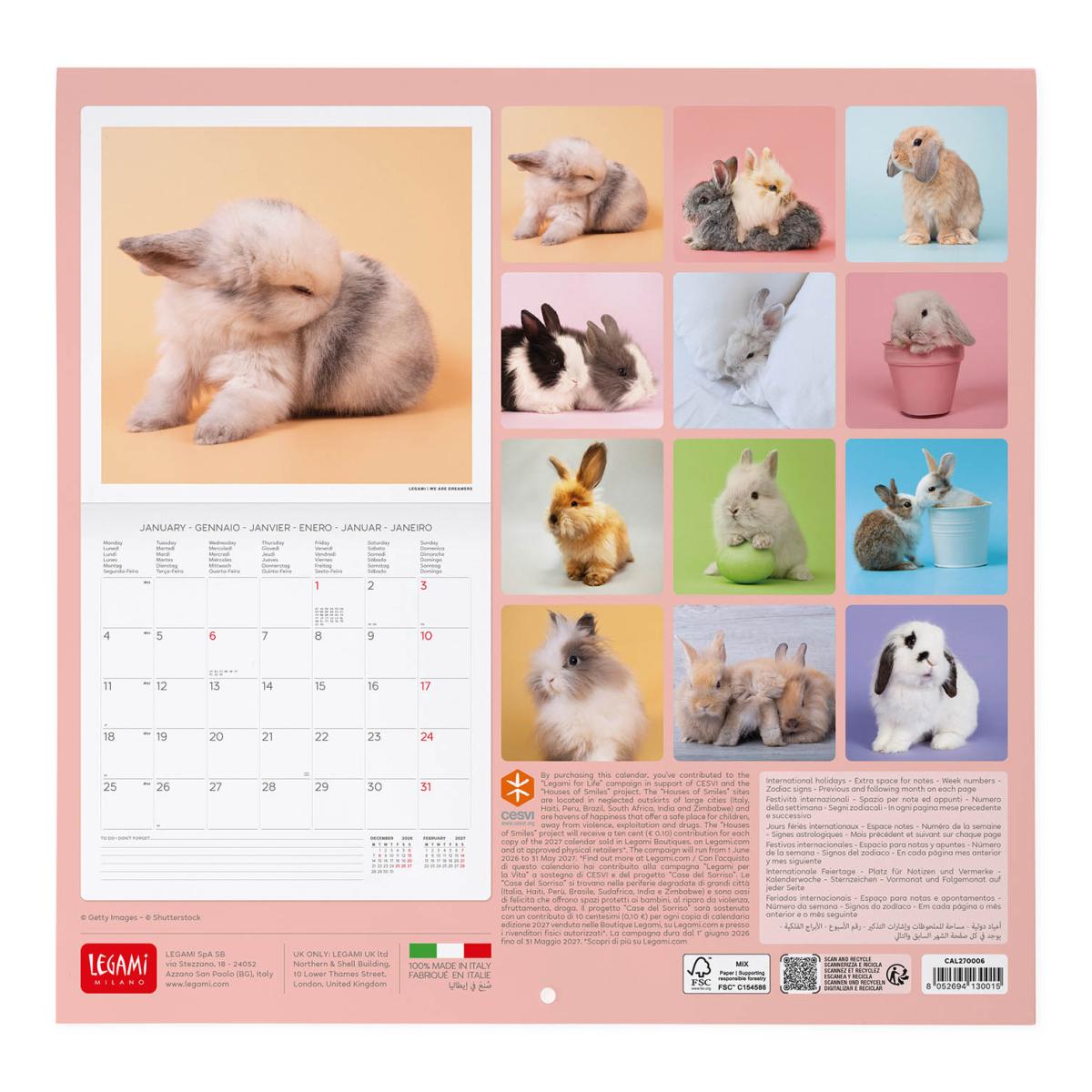 Calendario 2027 pared mes vista Honey Bunny Legami 3