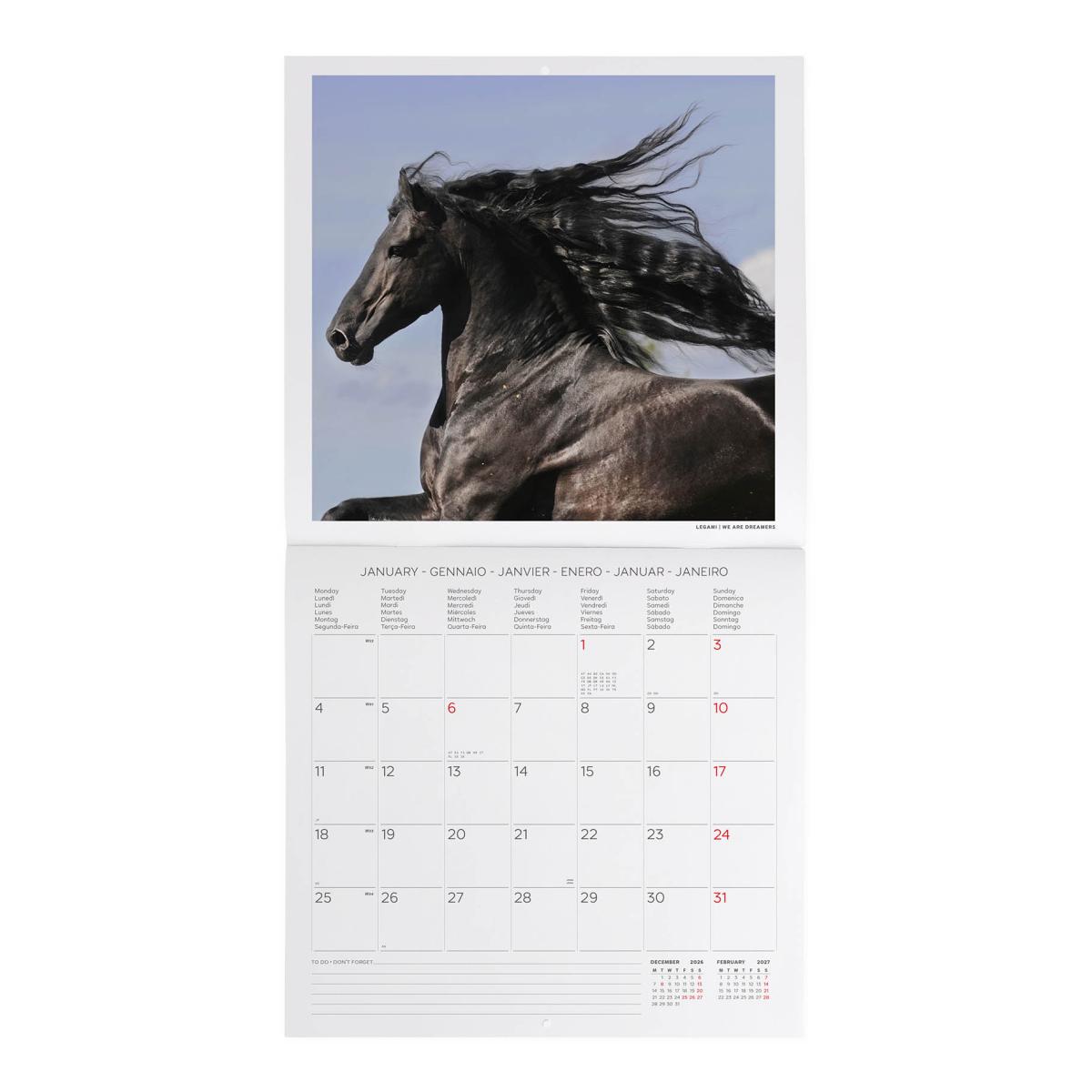 Calendario de Parede 2027 Vista por Mês Horses Legami 2