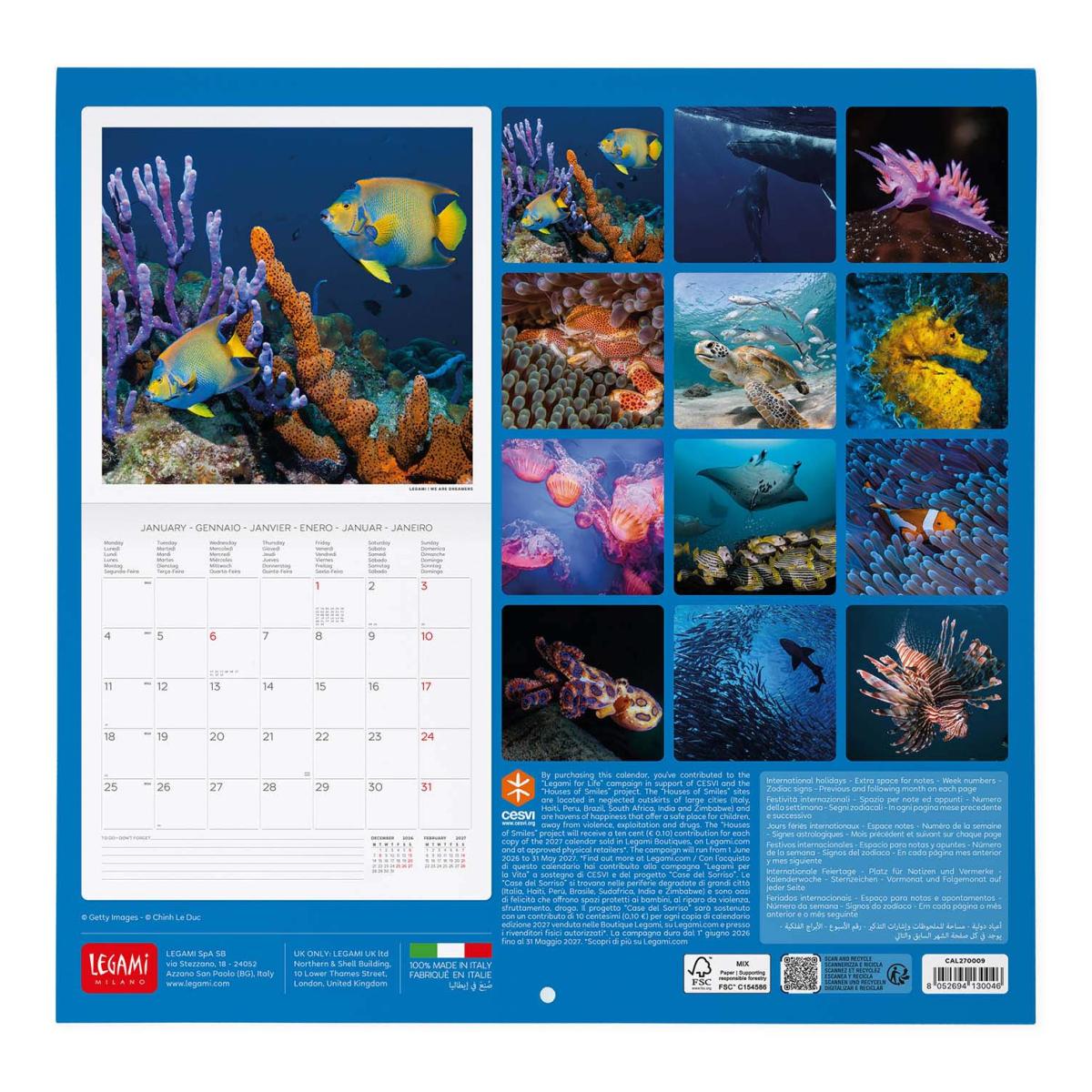 Calendario de Parede 2027 Vista por Mês Under The Sea Legami 3