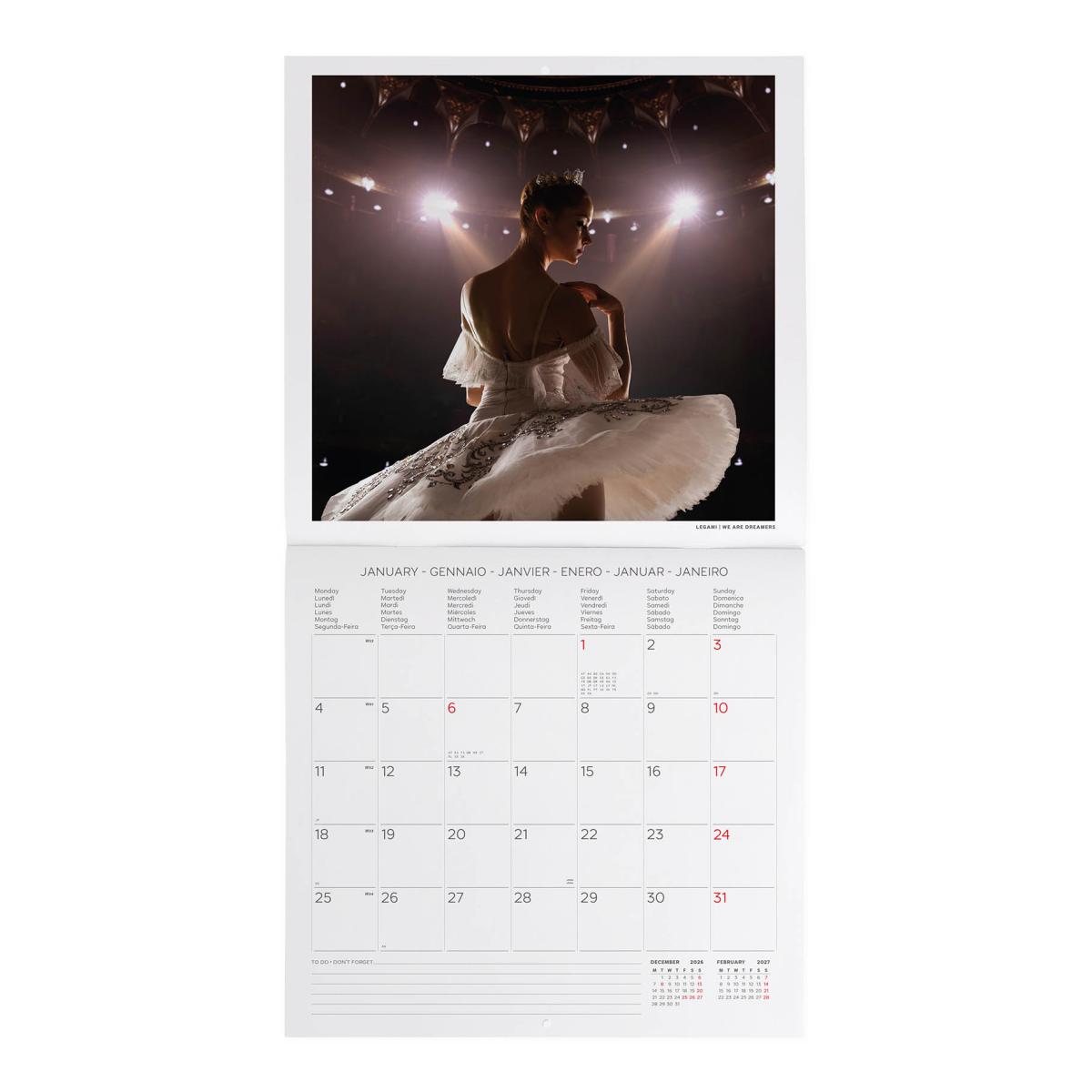 Calendario de Parede 2027 Vista por Mês Ballet Legami 2