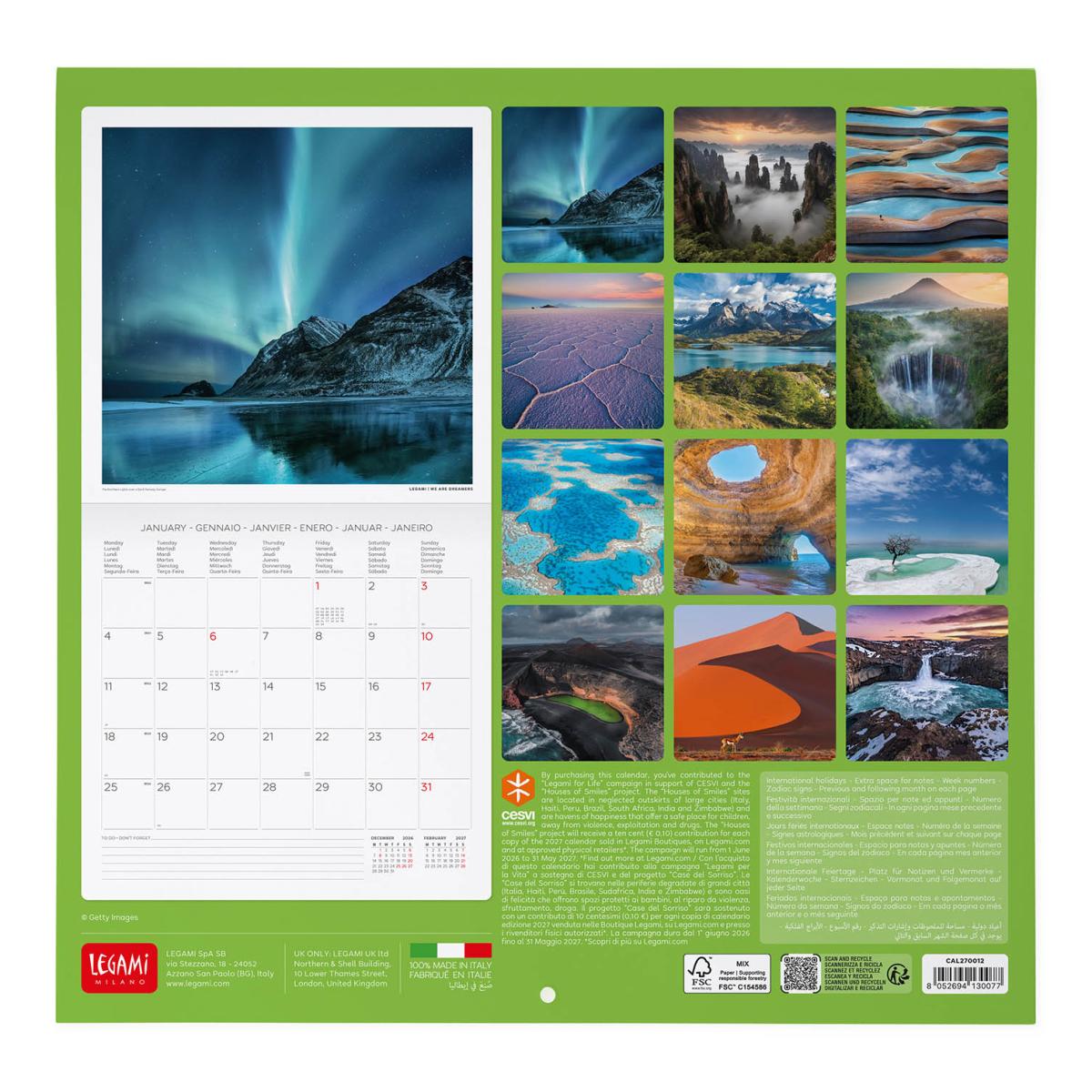 Calendario de Parede 2027 Vista por Mês Planet Earth Legami 3