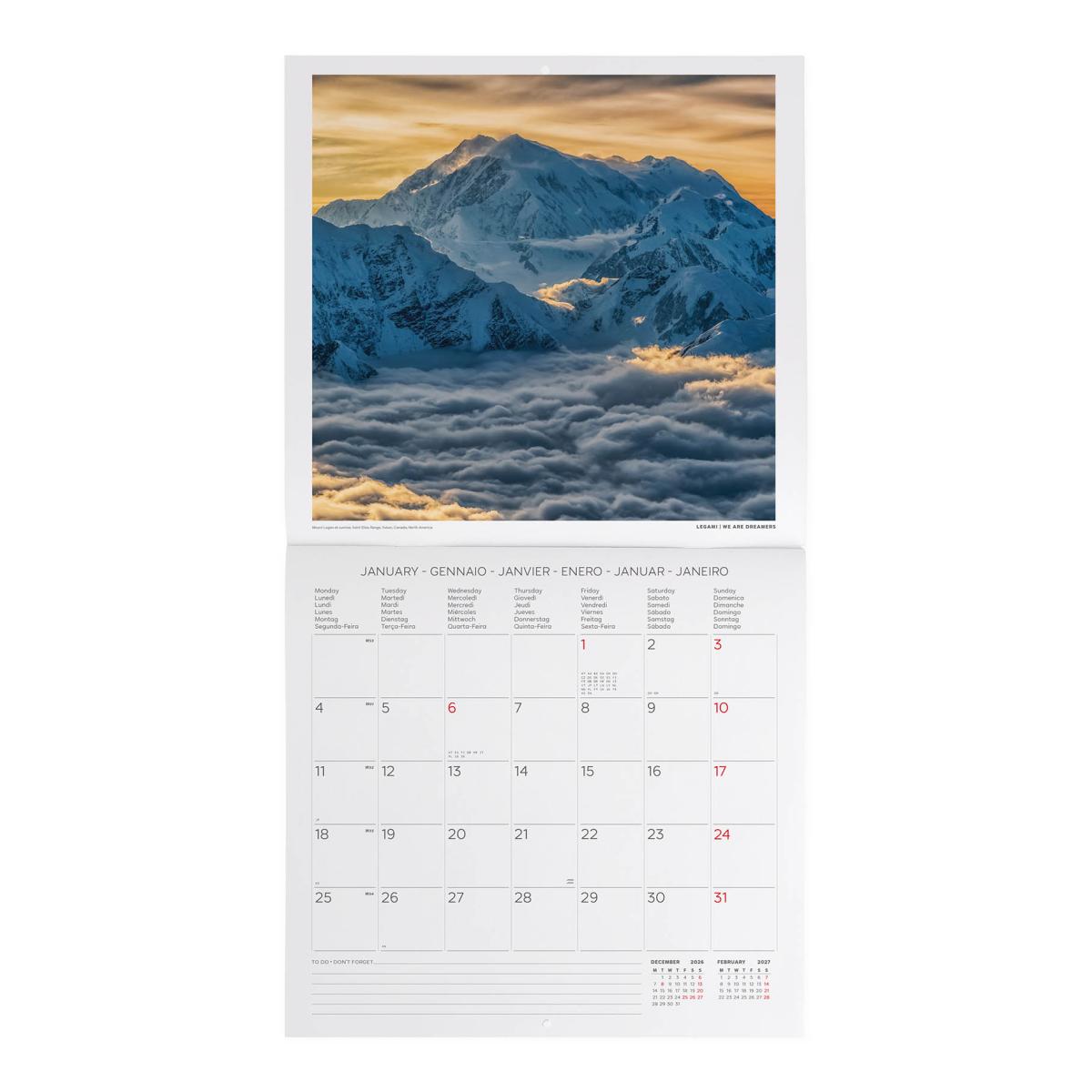 Calendario de Parede 2027 Vista por Mês Planet Mountains Legami 2