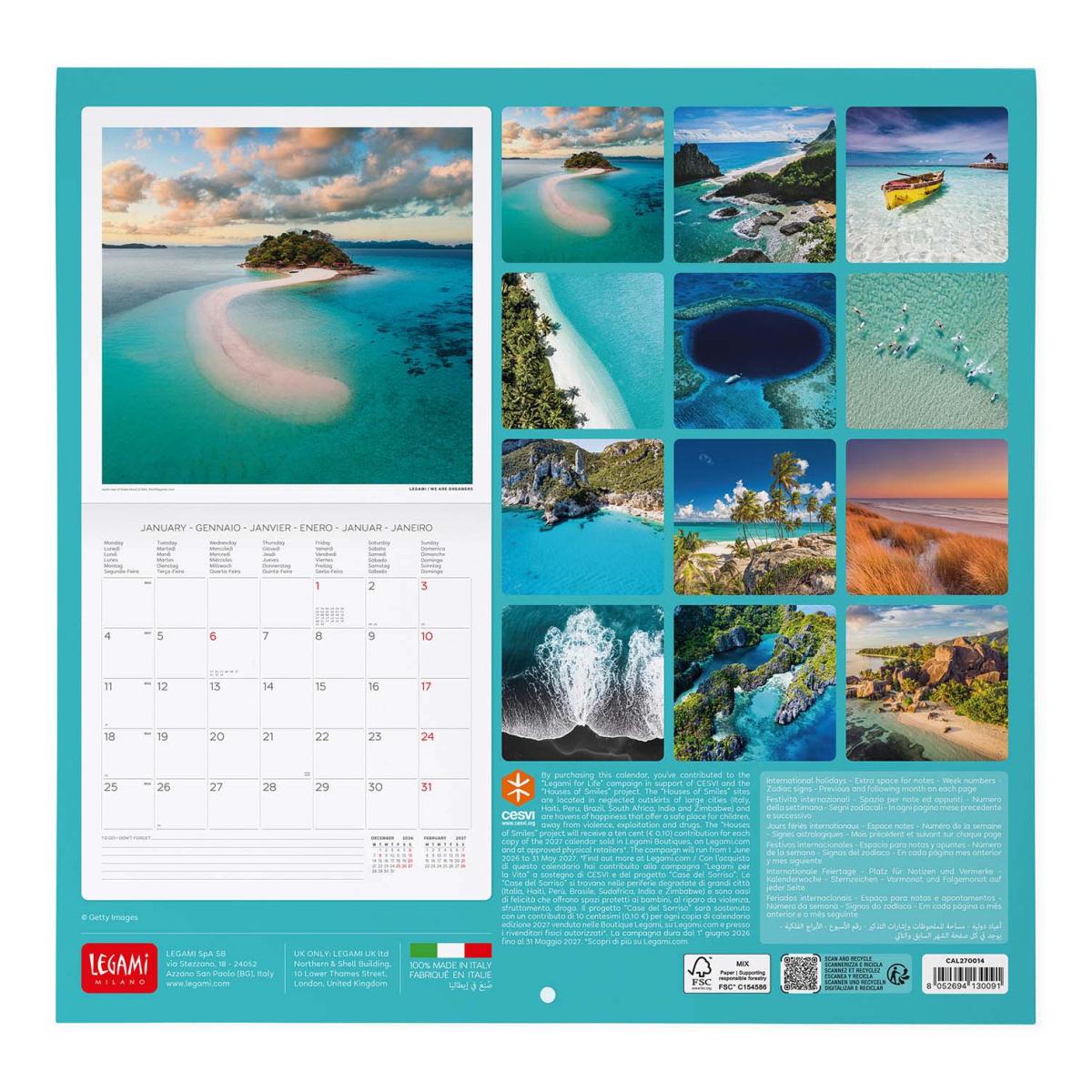 Calendario de Parede 2027 Vista por Mês Planet Vitamin Sea Legami 3