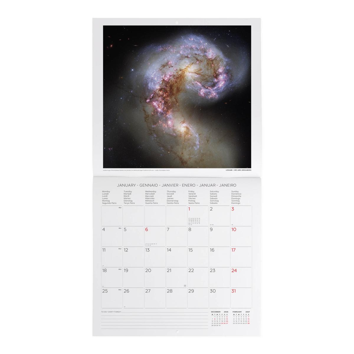 Calendario de Parede 2027 Vista por Mês Planet Beyound Infinity Legami 2
