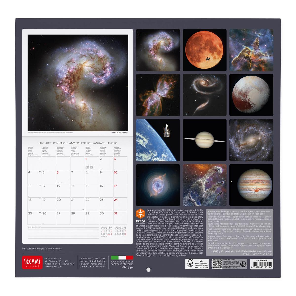 Calendario de Parede 2027 Vista por Mês Planet Beyound Infinity Legami 3