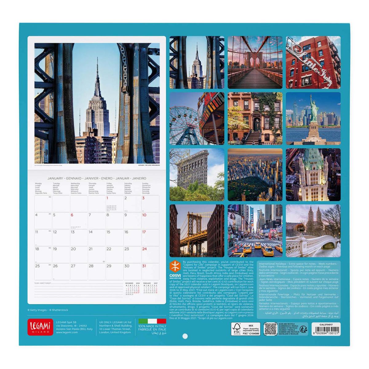 Calendario de Parede 2027 Vista por Mês Planet New Yourk Legami 3