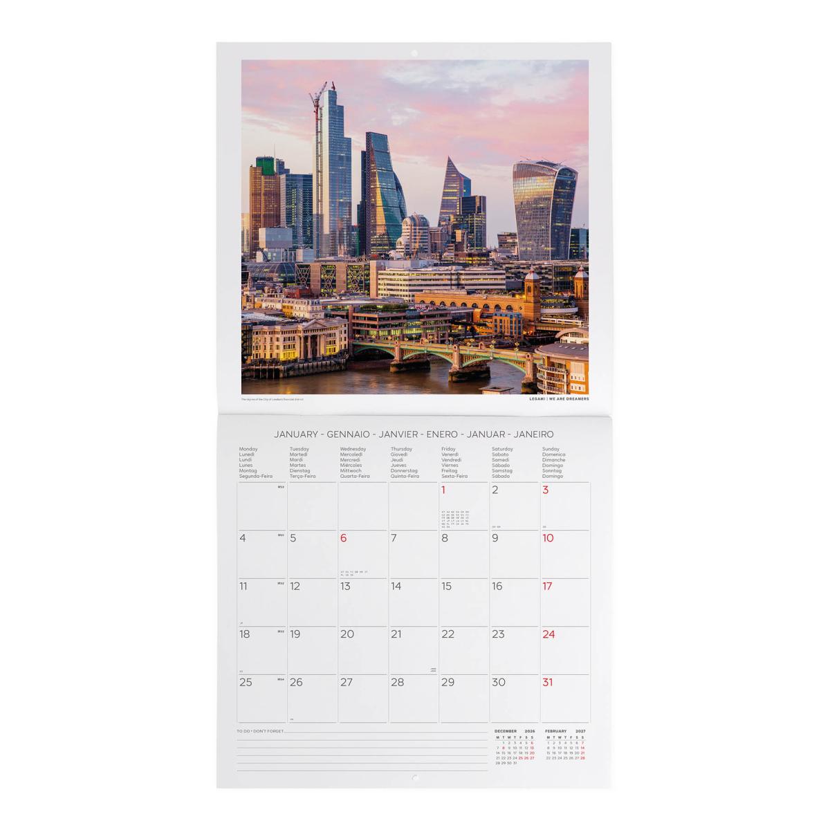 Calendario de Parede 2027 Vista por Mês Planet London Legami 2