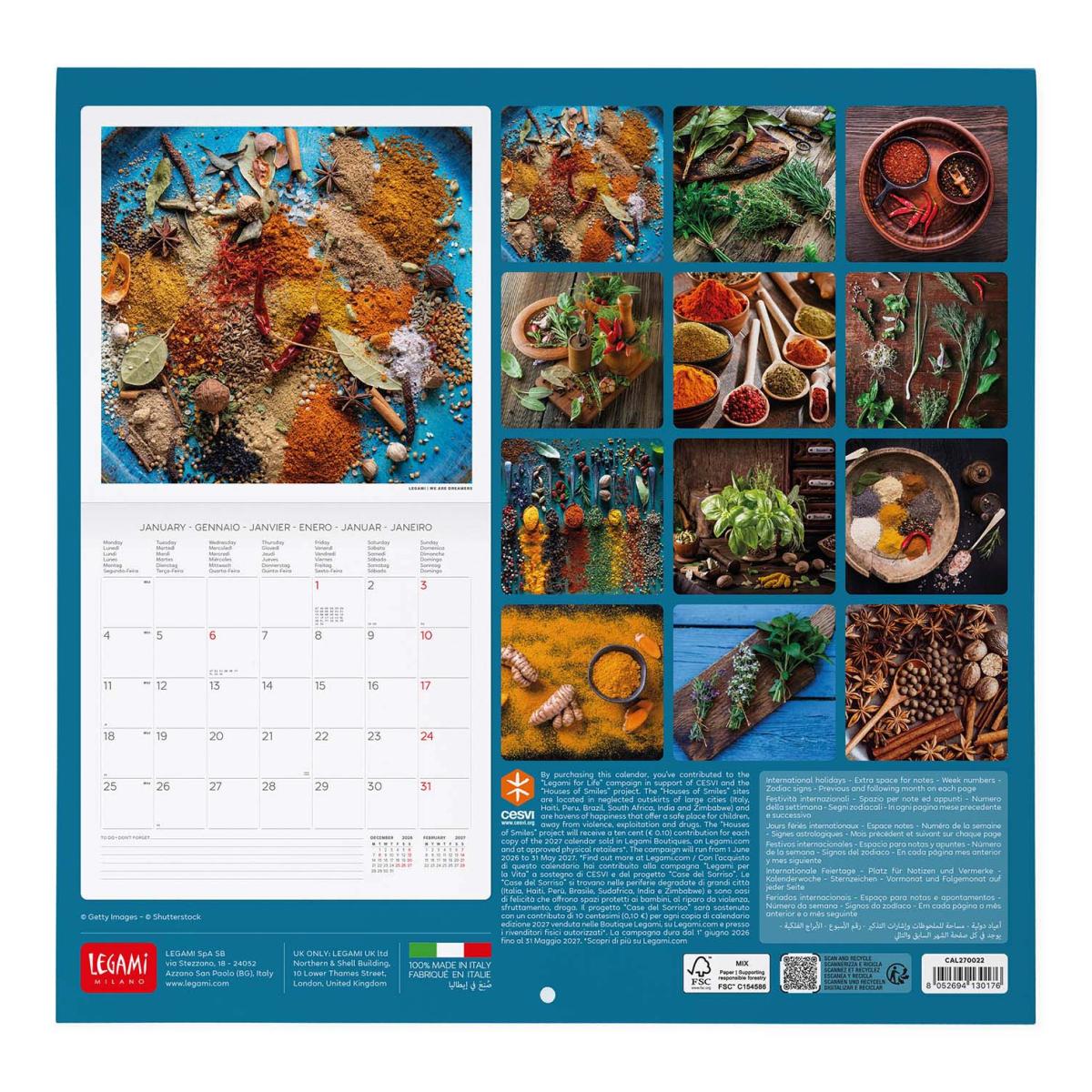 Calendario de Parede 2027 Vista por Mês Planet Herbs & Spices Legami 3