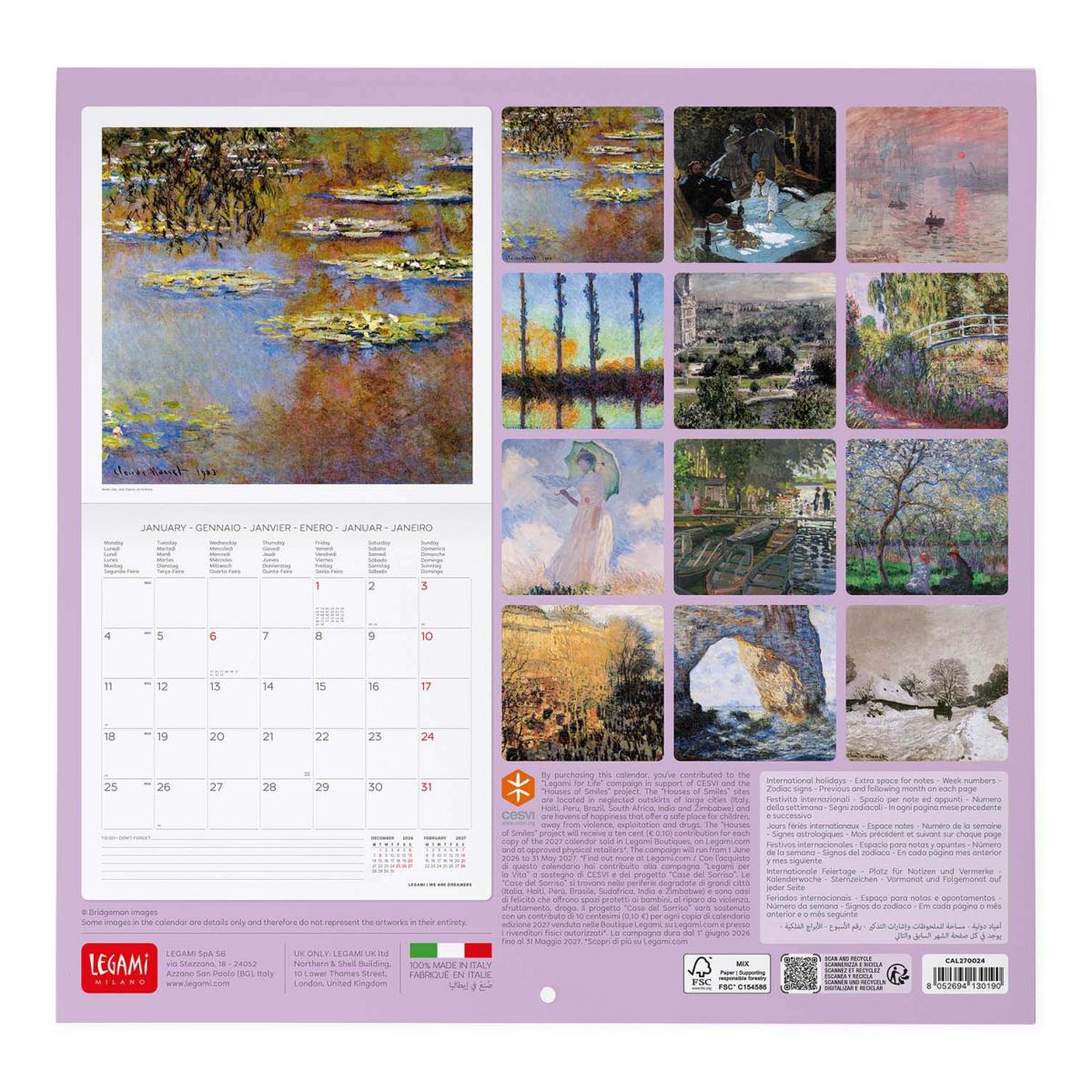 Calendario de Parede 2027 Vista por Mês Planet Claude Monet Legami 3