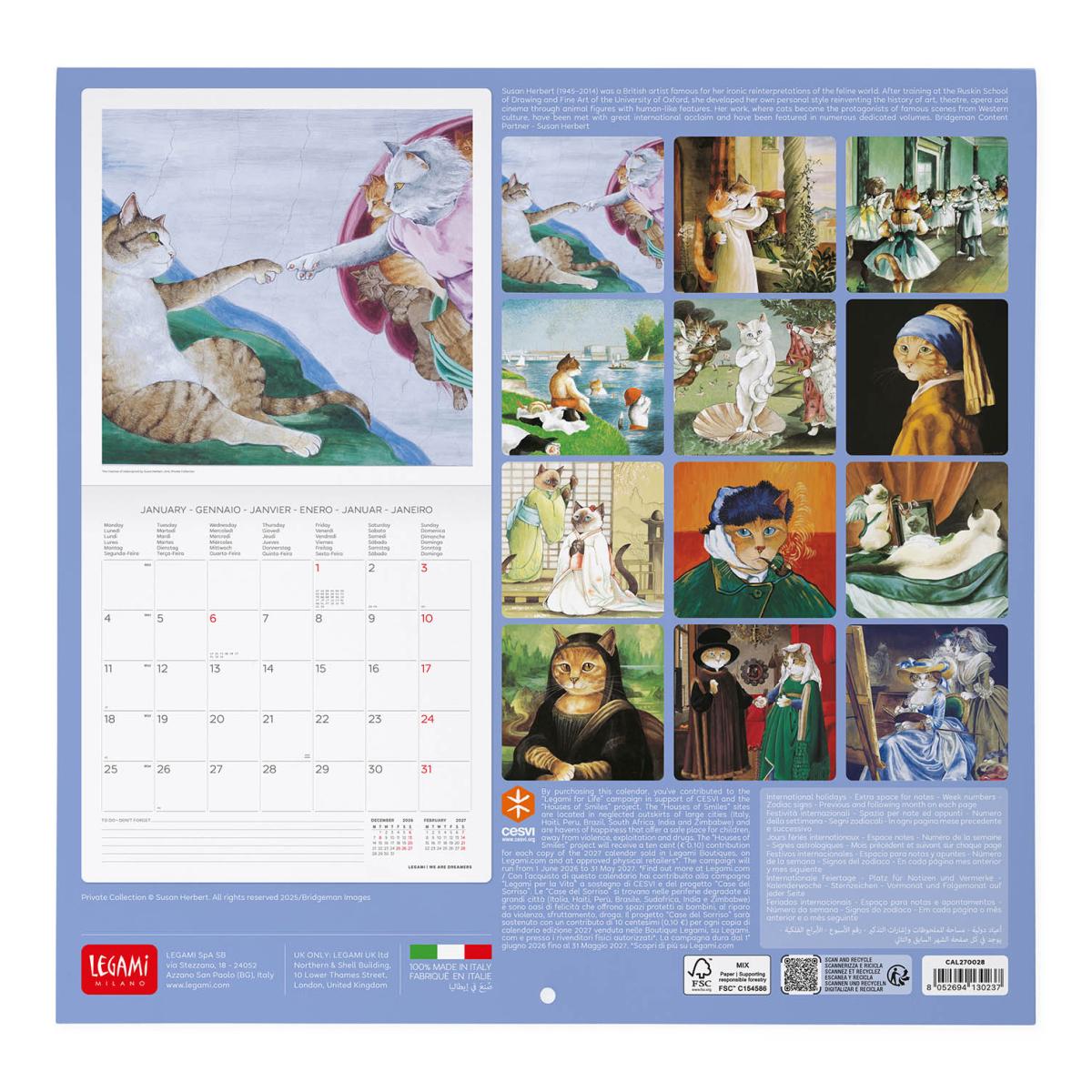 Calendario de Parede 2027 Vista por Mês Mastercats Legami 3