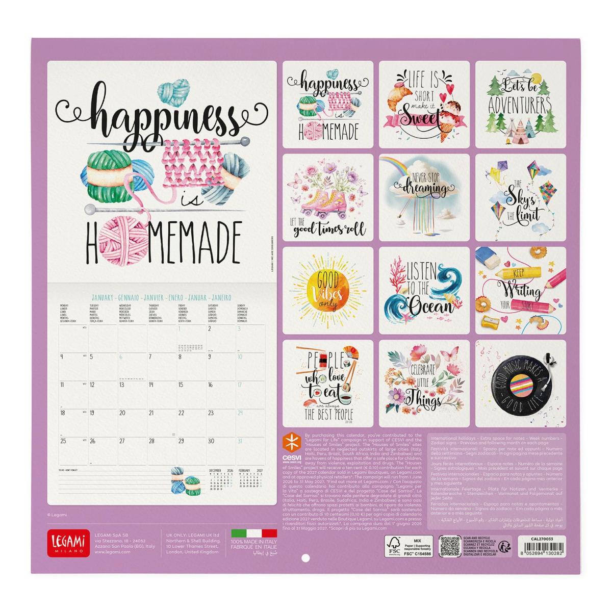 Calendario de Parede 2027 Vista por Mês Aphorisms Legami 3