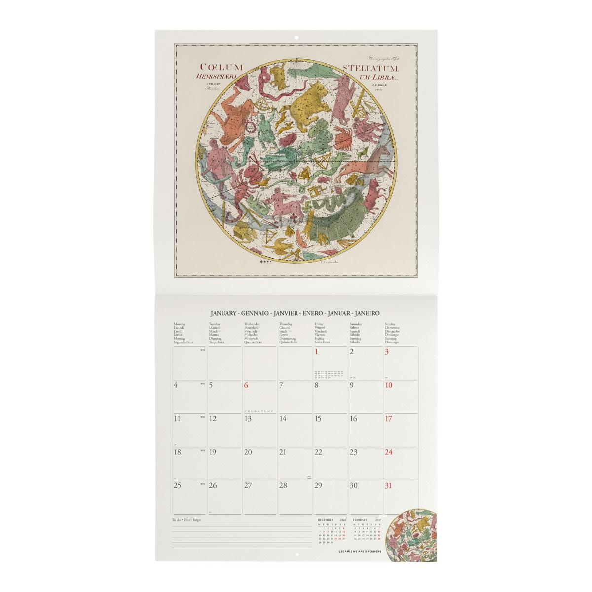 Calendario de Parede 2027 Vista por Mês Celestial Maps Legami 2