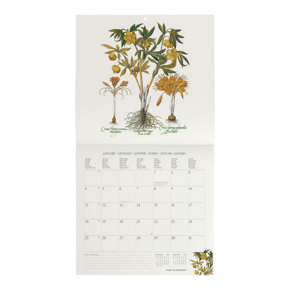 Calendario de Parede 2027 Vista por Mês Herbarium Legami 2