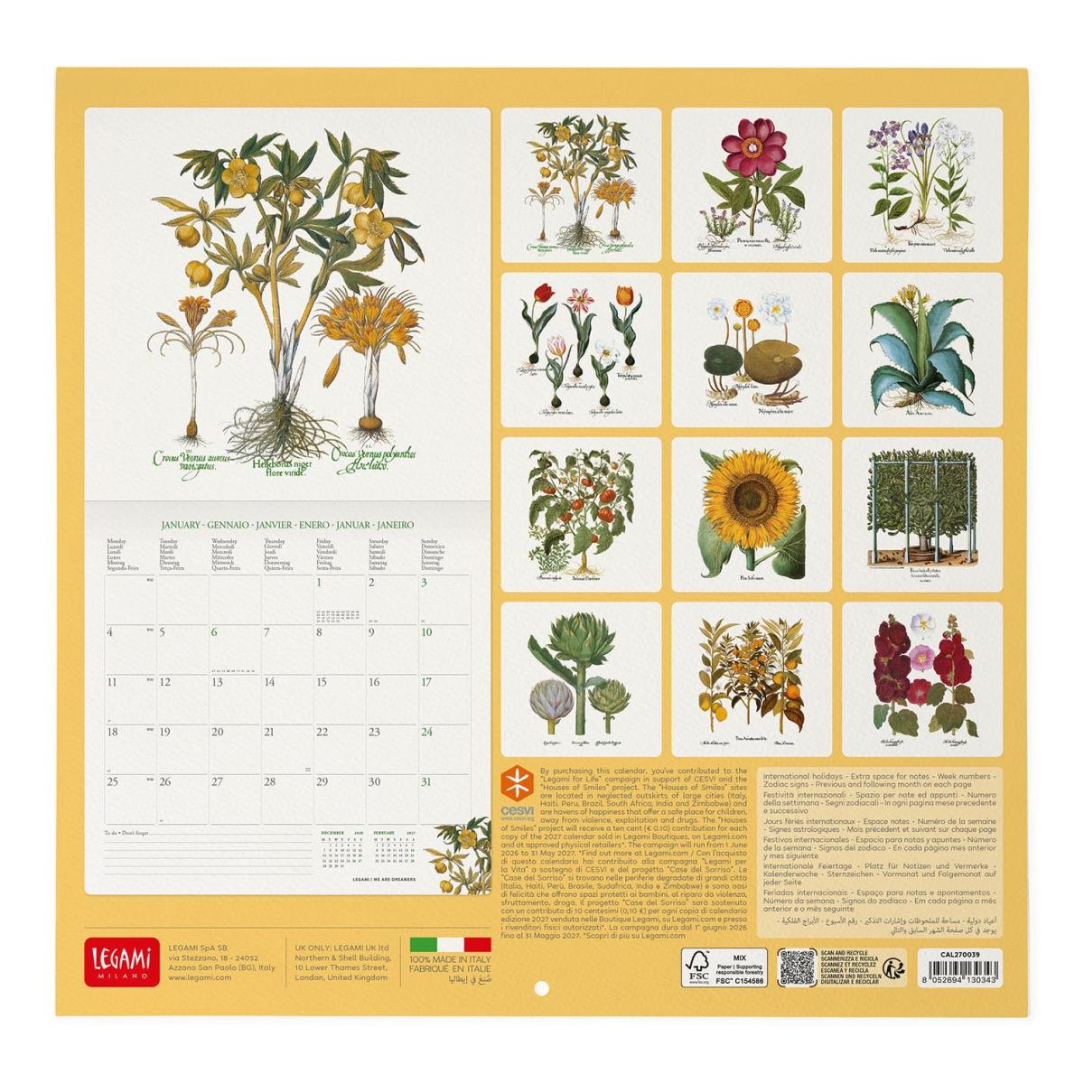 Calendario de Parede 2027 Vista por Mês Herbarium Legami 3