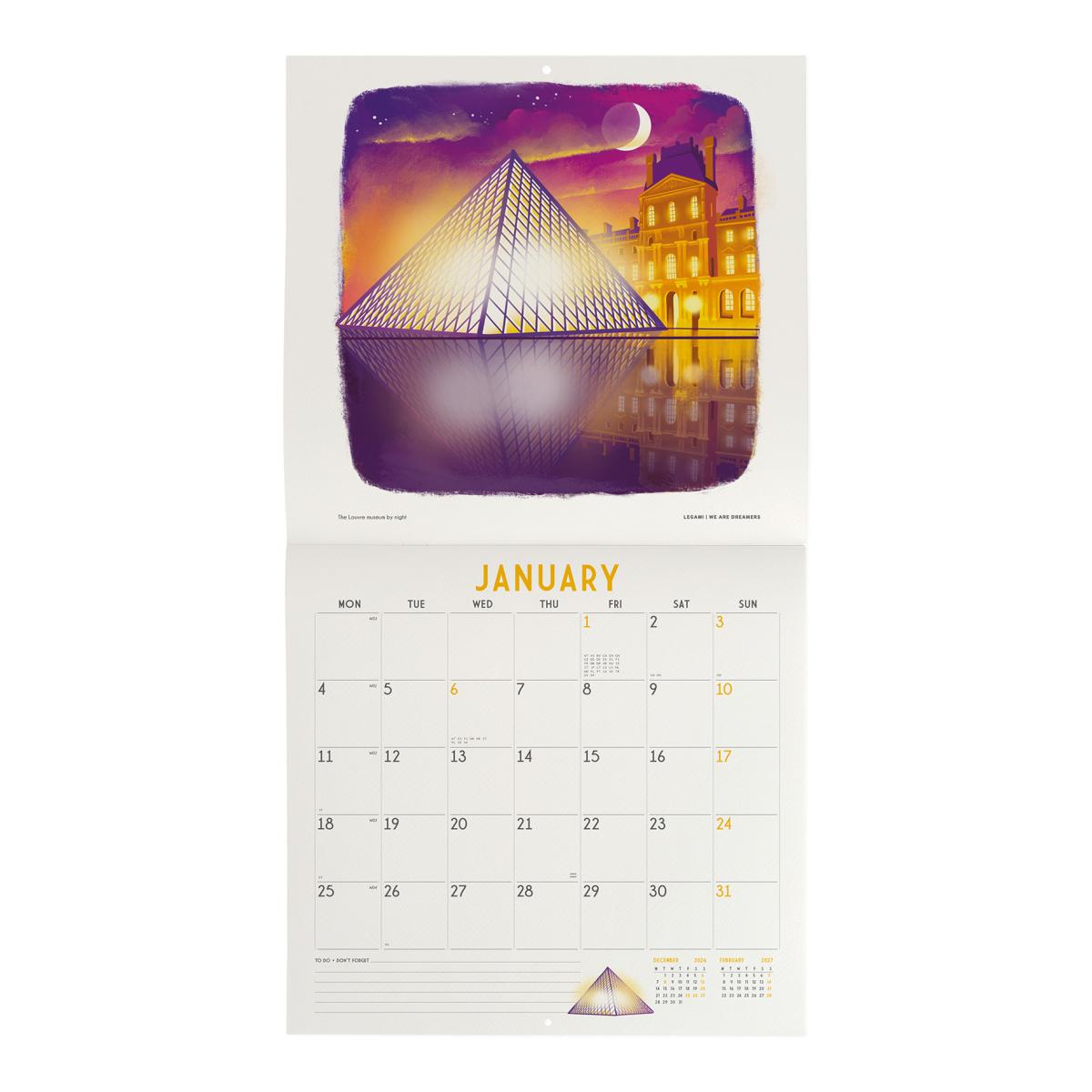 Calendario de Parede 2027 Vista por Mês Paris Legami 2