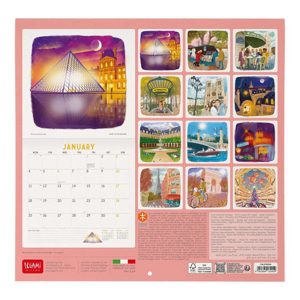 Calendario de Parede 2027 Vista por Mês Paris Legami 3