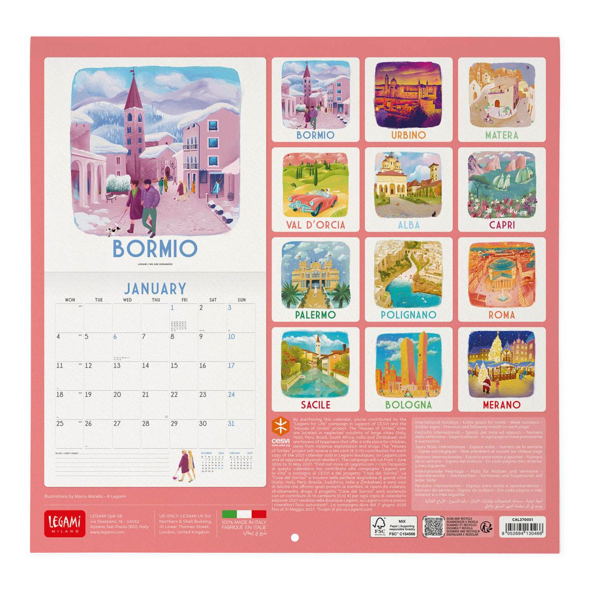 Calendario de Parede 2027 Vista por Mês Italy Legami 3