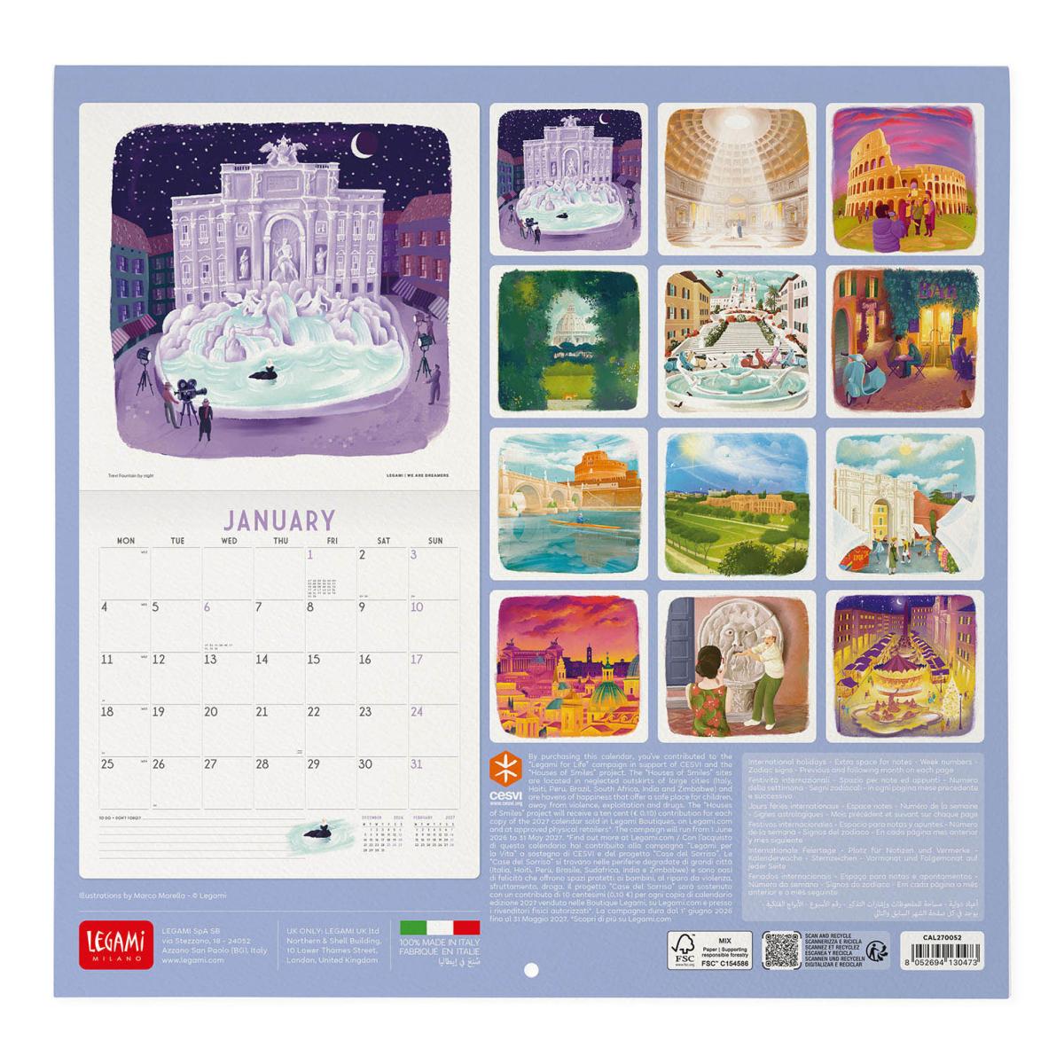 Calendario de Parede 2027 Vista por Mês Rome Legami 3