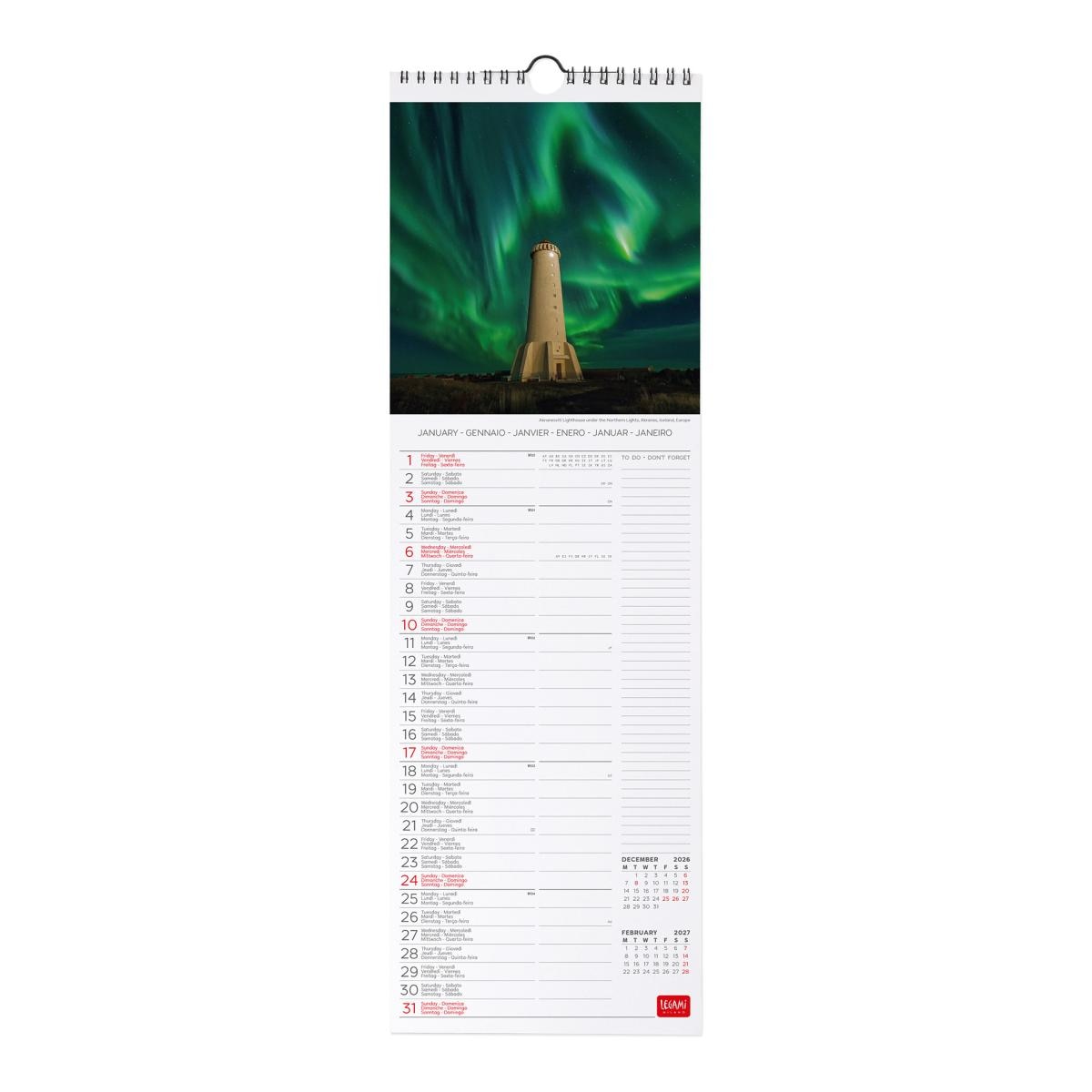 Calendario de Parede 2027 Vista por Mês Lighthouses Legami 2