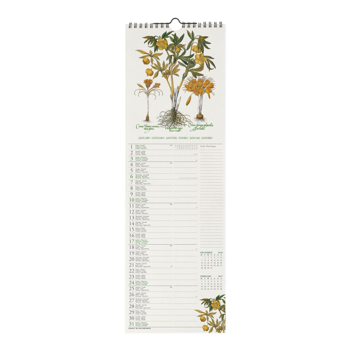 Calendario de Parede 2027 Vista por Mês Herbarium Legami 2