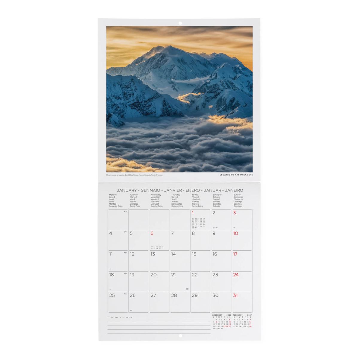 Calendario 2027 pared mes vista Mountains Legami 2