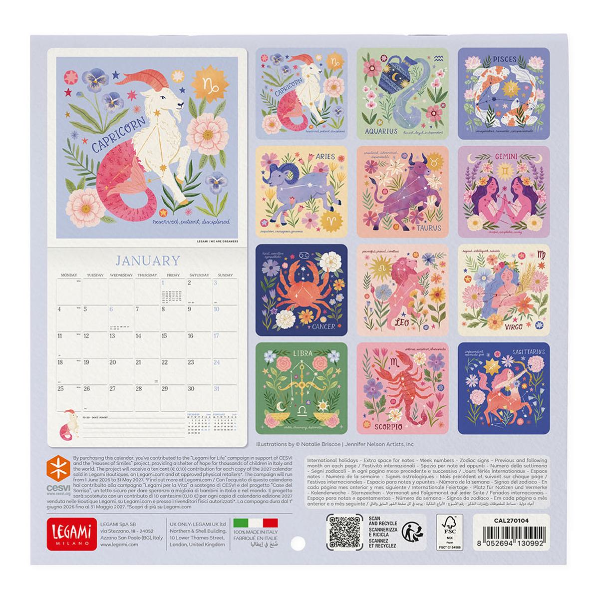 Calendario de Parede 2027 Vista por Written In The Stars Legami 3