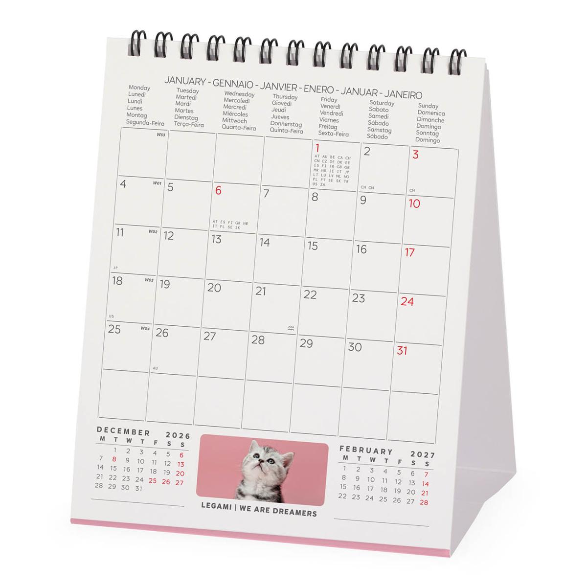 Calendario 2027 de Secretária Mês Vista Kittens Legami 3