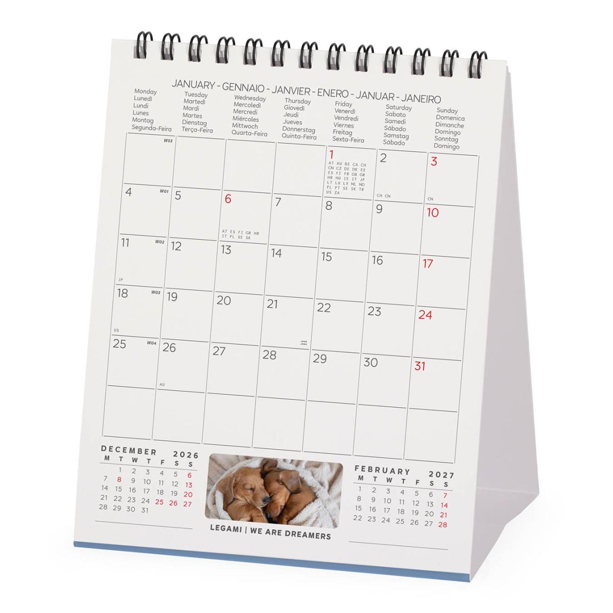 Calendario 2027 de Secretária Mês Vista Puppies Legami 3