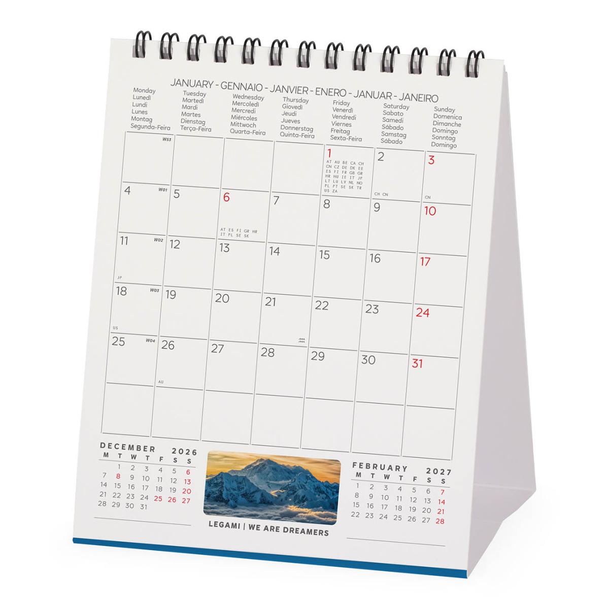 Calendario 2027 de Secretária Mês Vista Mountains Legami 3
