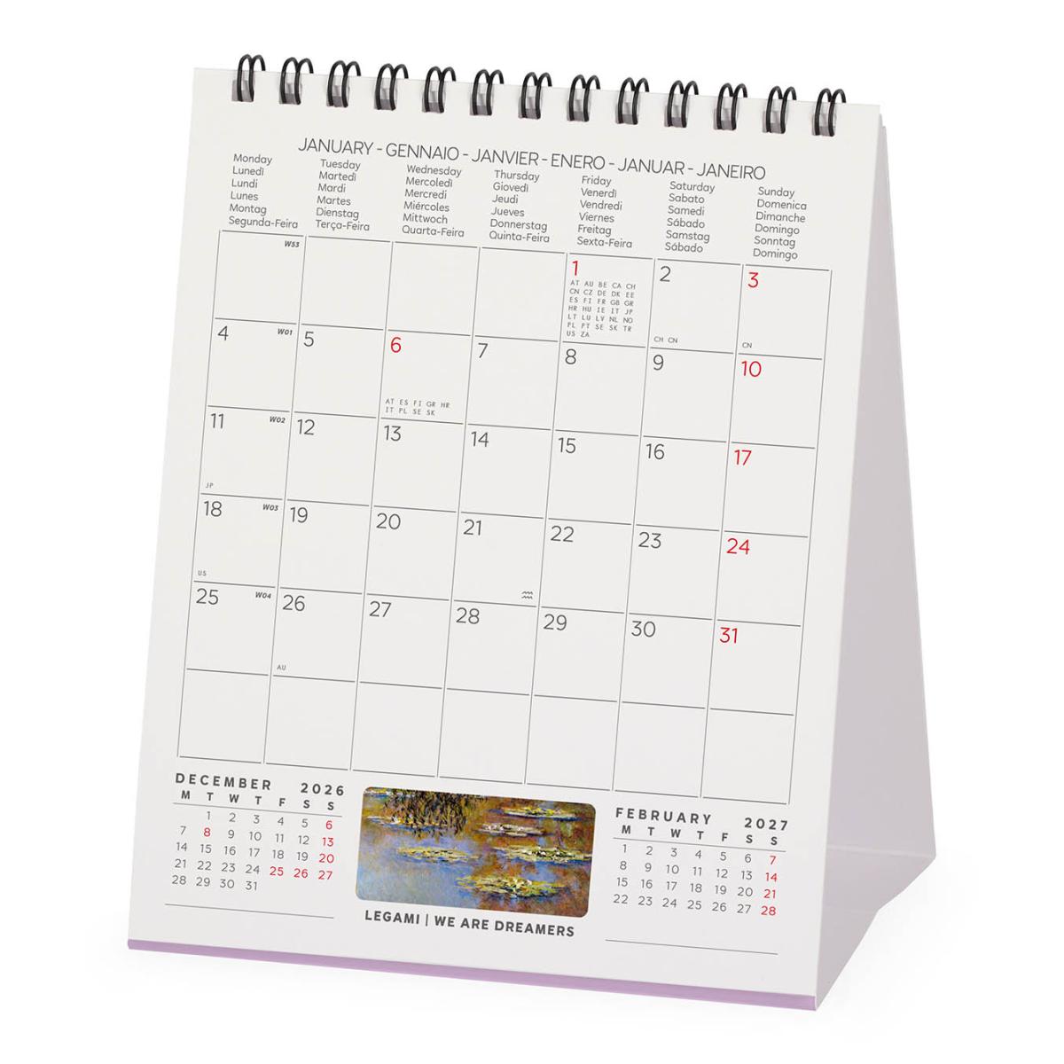 Calendario 2027 de Secretária Mês Vista Claude Monet Legami 3