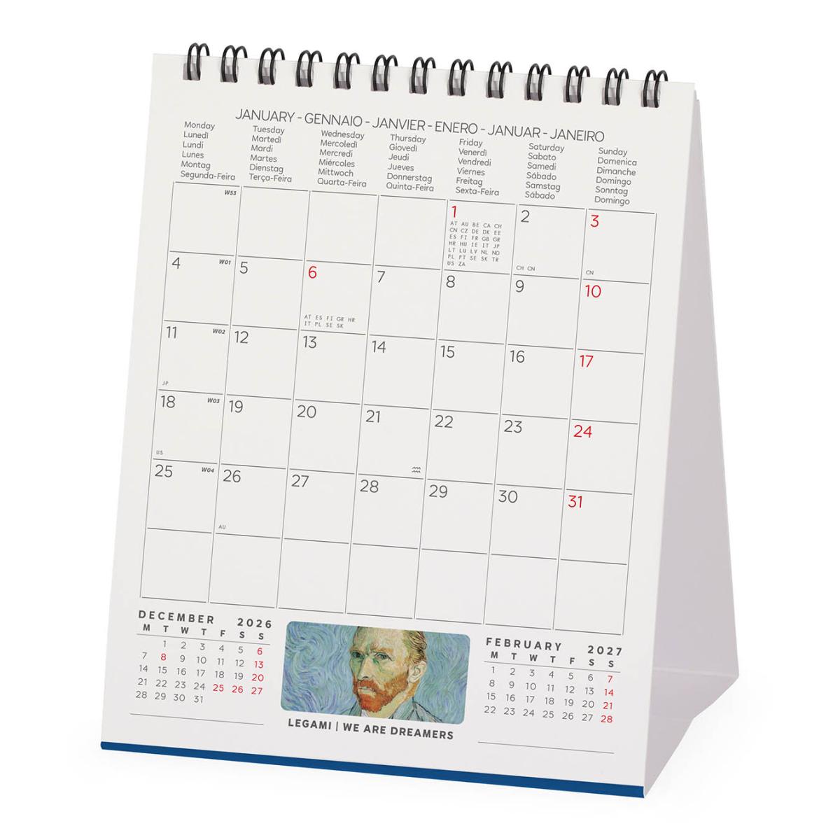 Calendario 2027 de Secretária Mês Vista Vincent Van Gogh Legami 3