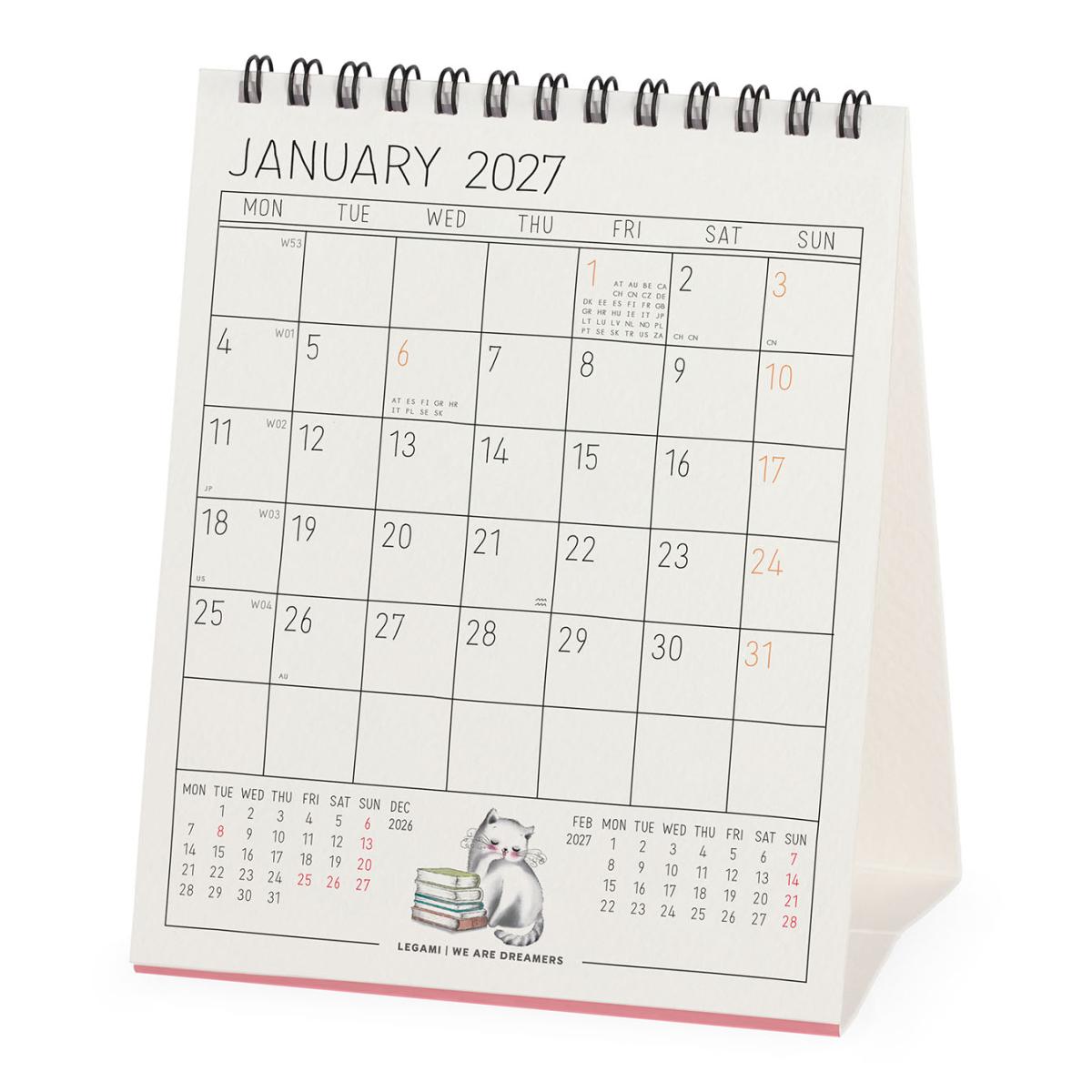 Calendario 2027 de Secretária Mês Vista Sketchy Cats Legami 3