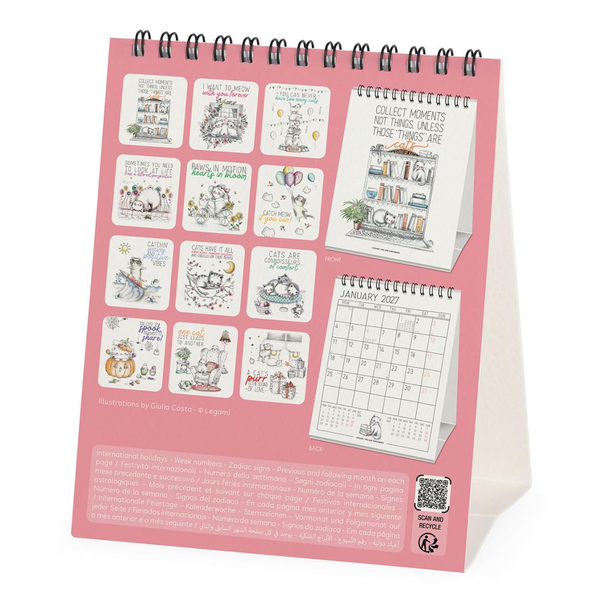 Calendario 2027 de Secretária Mês Vista Sketchy Cats Legami 4