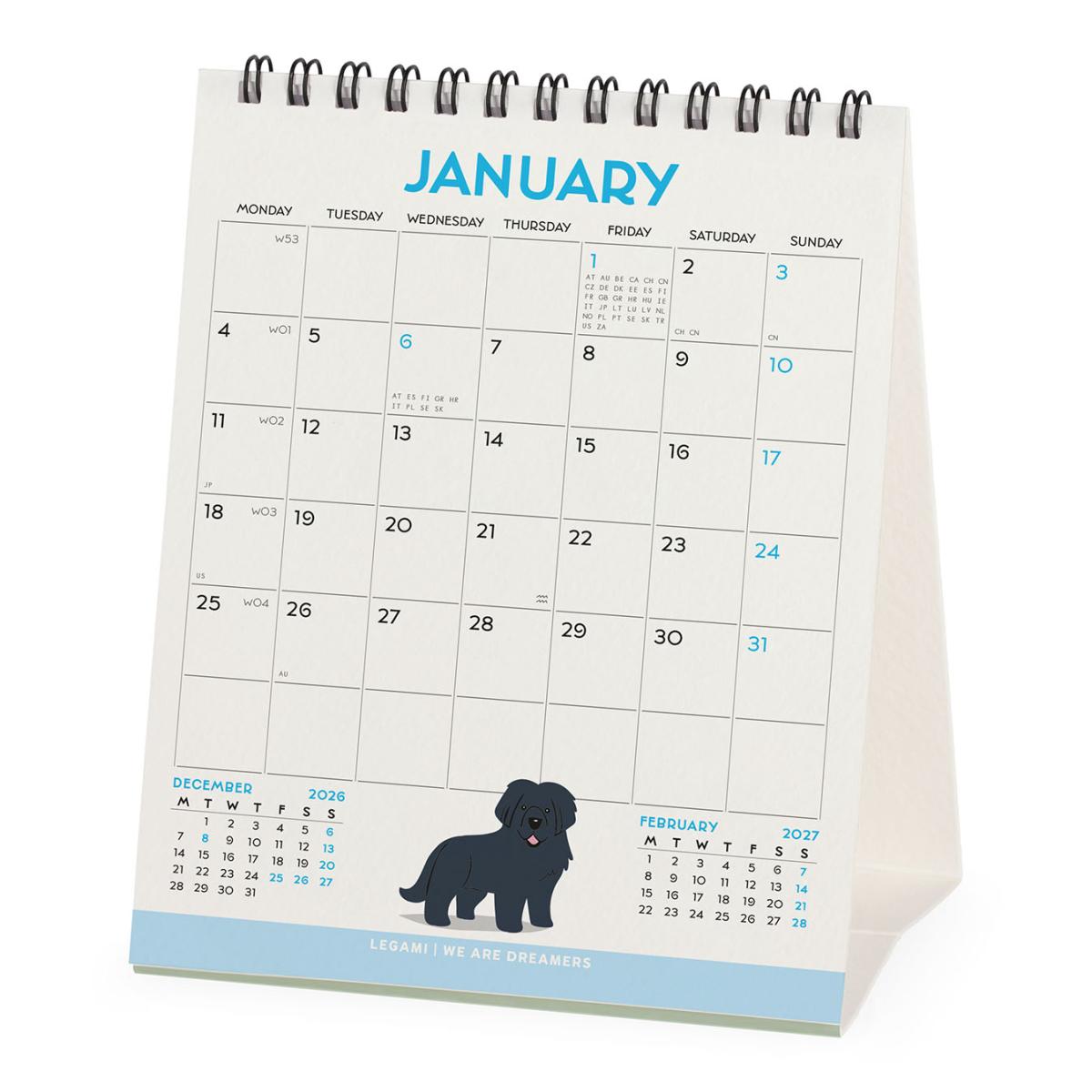 Calendario 2027 de Secretária Mês Vista Dogs of The World Legami 3