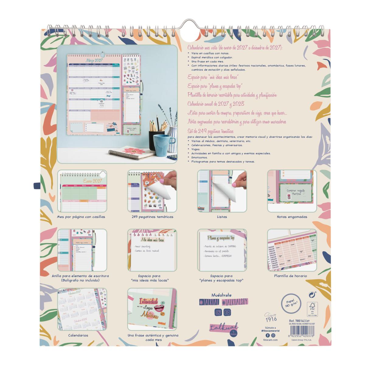 Calendario pared año 2027 Trendy Talkual Plus 215x325 mm Mes Vista Finocam castellano Multicolor-7