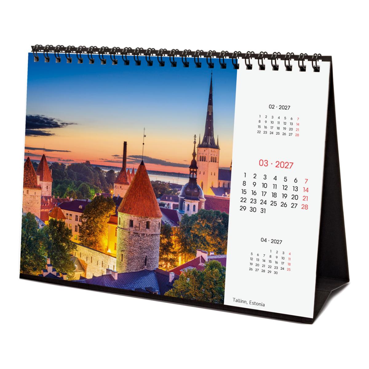 Calendário de secretária para o ano de 2027. Imagens S-210x150 mm. Visualização mensal. Charming Finocam internacional multilingue Multicolor-5