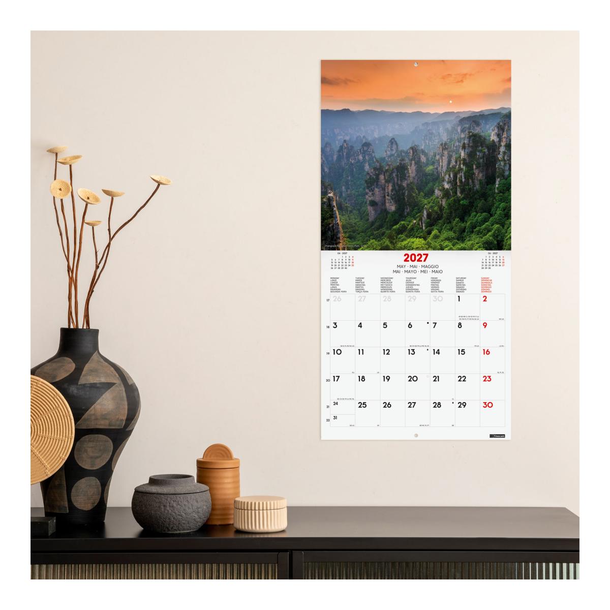 Calendário de parede para o ano de 2027 Imagens 300x300 mm Vista mensal Nature Finocam internacional multilingue Multicolor-2