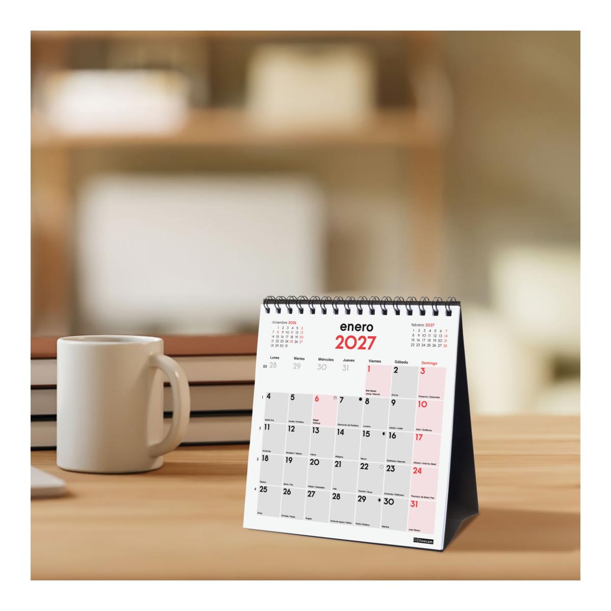 Calendario sobremesa año 2027 Neutro escribir XS-140x150 mm Mes Vista Finocam castellano Multicolor-2