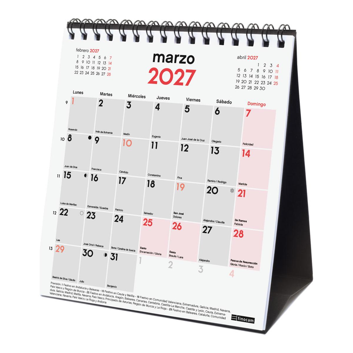 Calendario sobremesa año 2027 Neutro escribir XS-140x150 mm Mes Vista Finocam castellano Multicolor-4