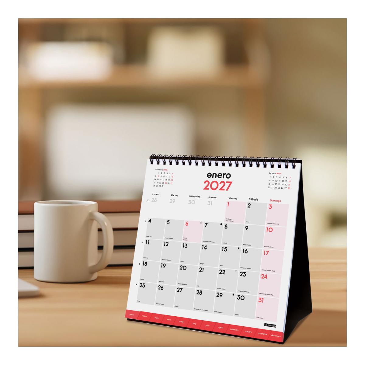 Calendario sobremesa año 2027 Neutro escribir con pestañas S-190x190 mm Mes Vista Finocam castellano Multicolor-2
