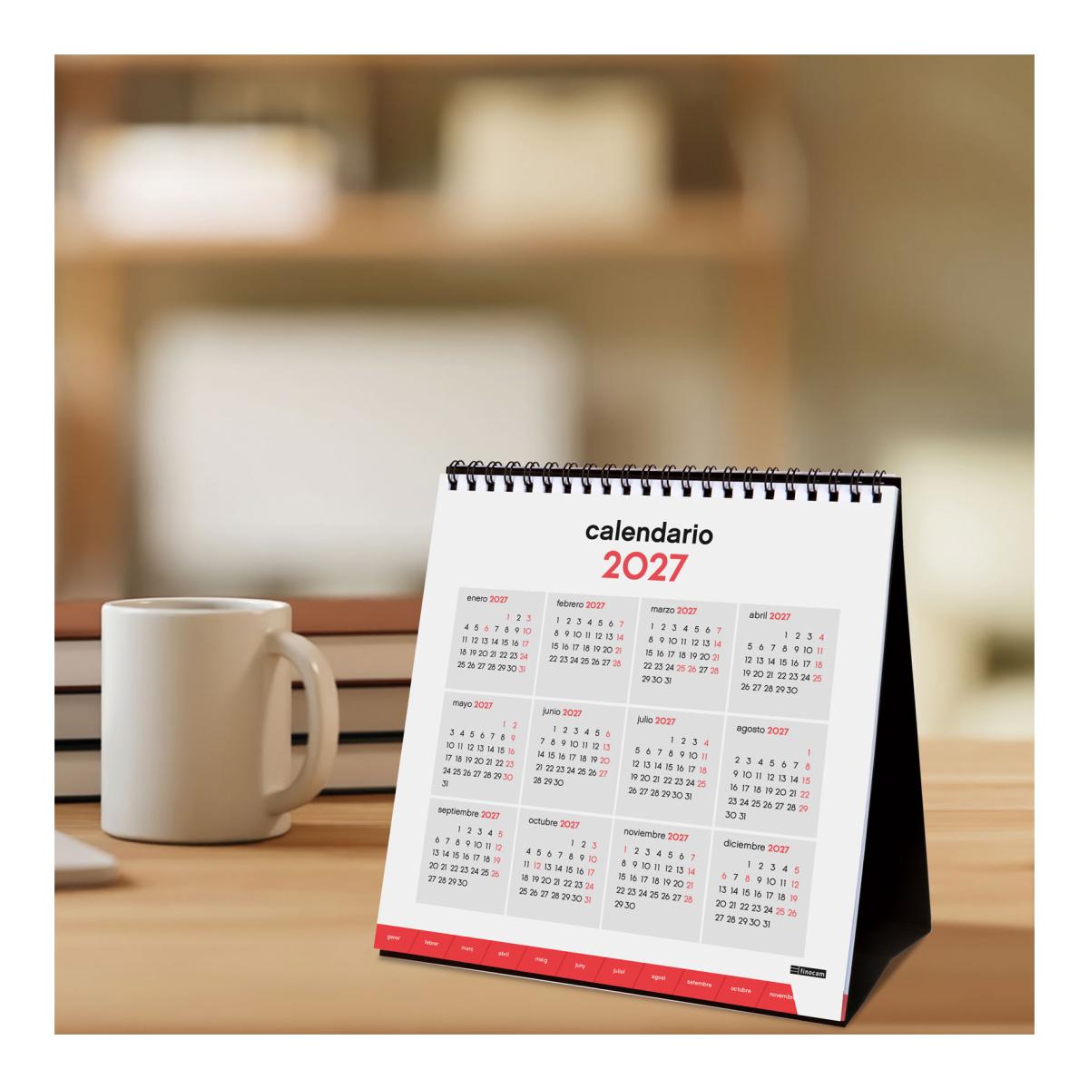 Calendario sobremesa año 2027 Neutro escribir con pestañas S-190x190 mm Mes Vista Finocam castellano Multicolor-3