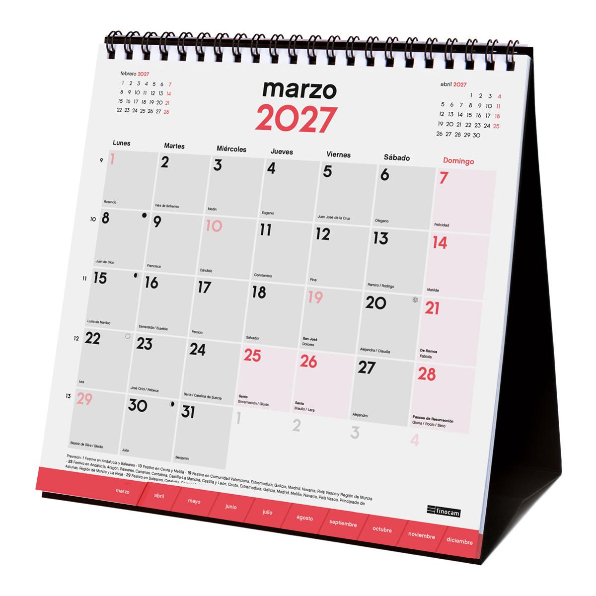 Calendario sobremesa año 2027 Neutro escribir con pestañas S-190x190 mm Mes Vista Finocam castellano Multicolor-4