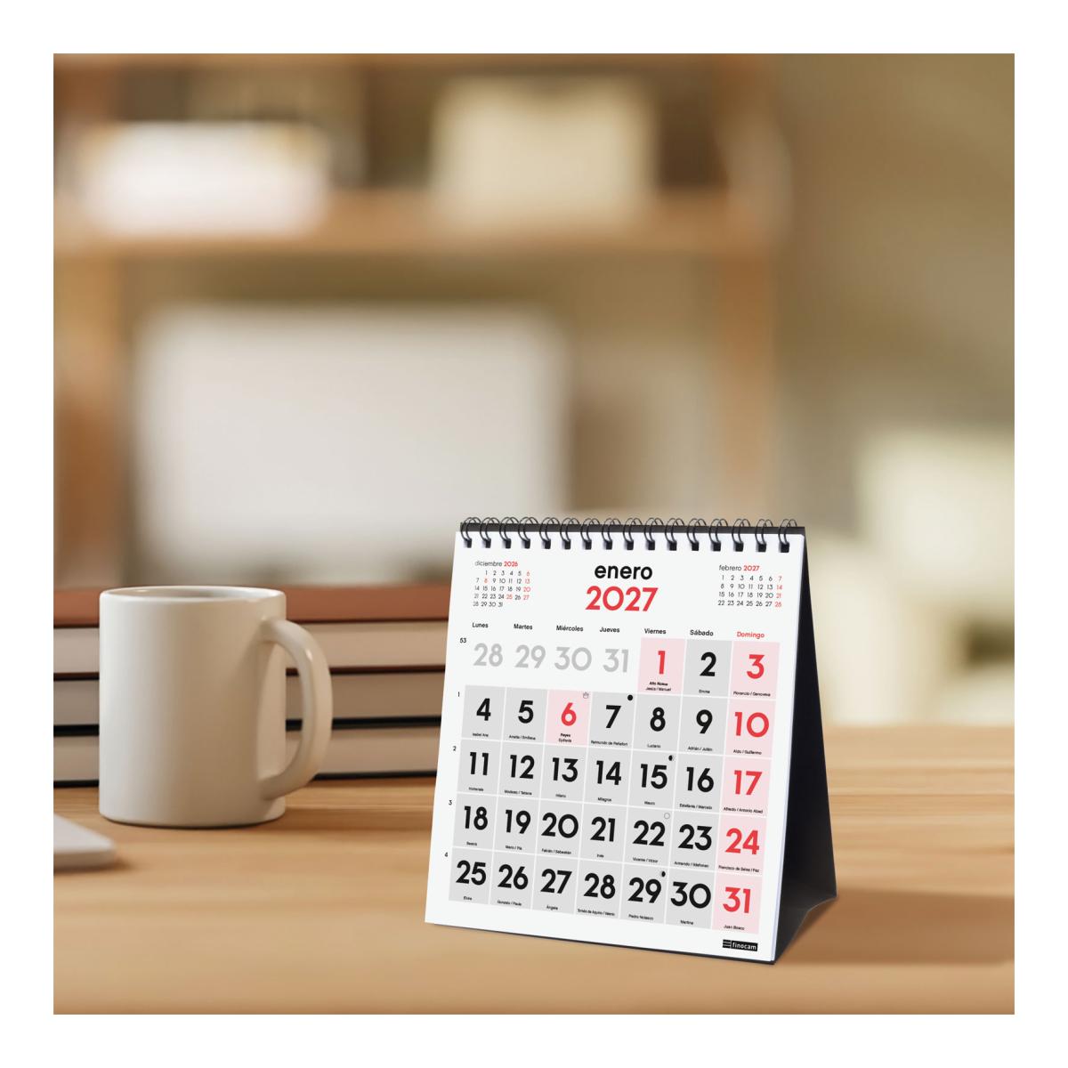 Calendario sobremesa año 2027 Neutro números grandes XS-140x150 mm Mes Vista Finocam castellano Multicolor-2