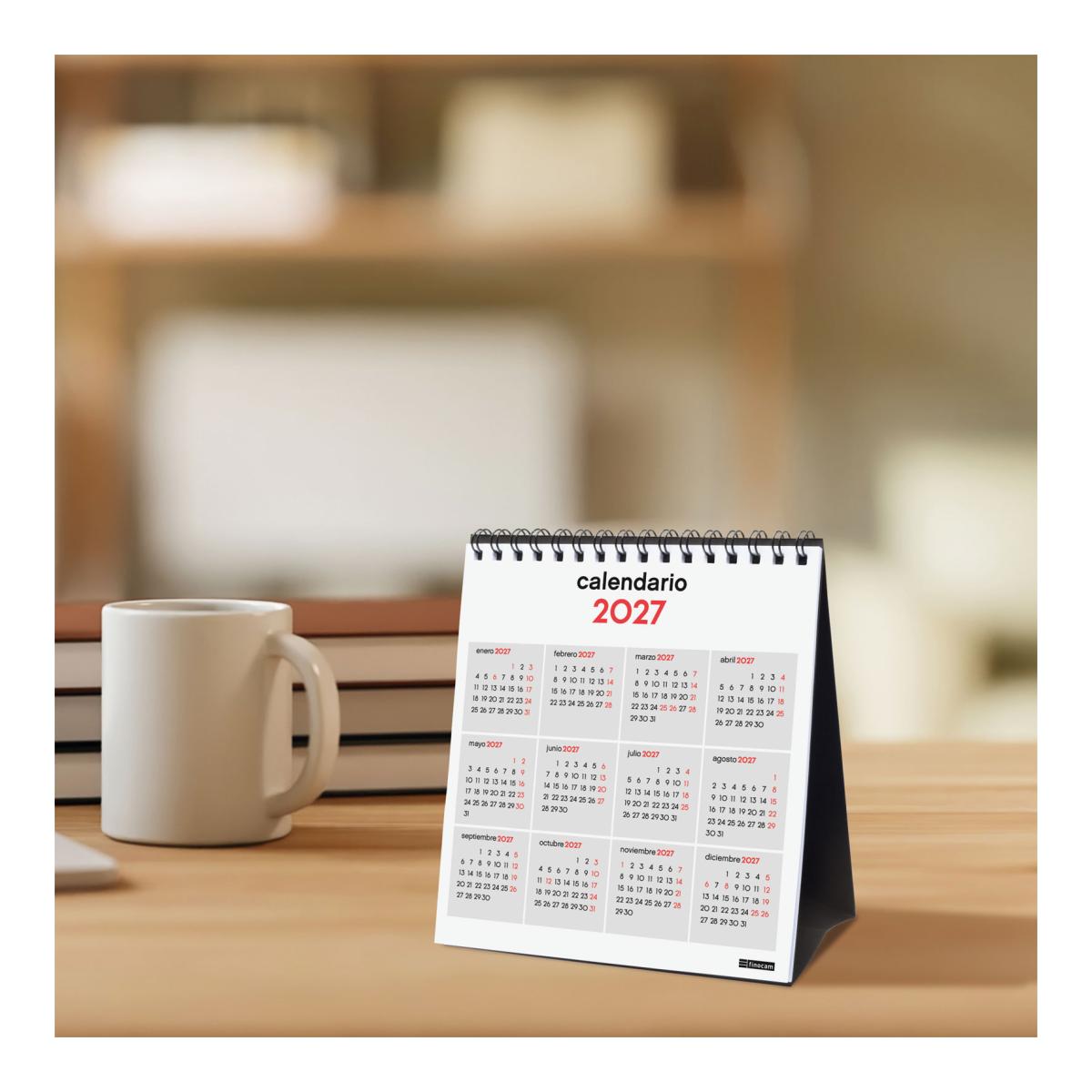 Calendario sobremesa año 2027 Neutro números grandes XS-140x150 mm Mes Vista Finocam castellano Multicolor-3