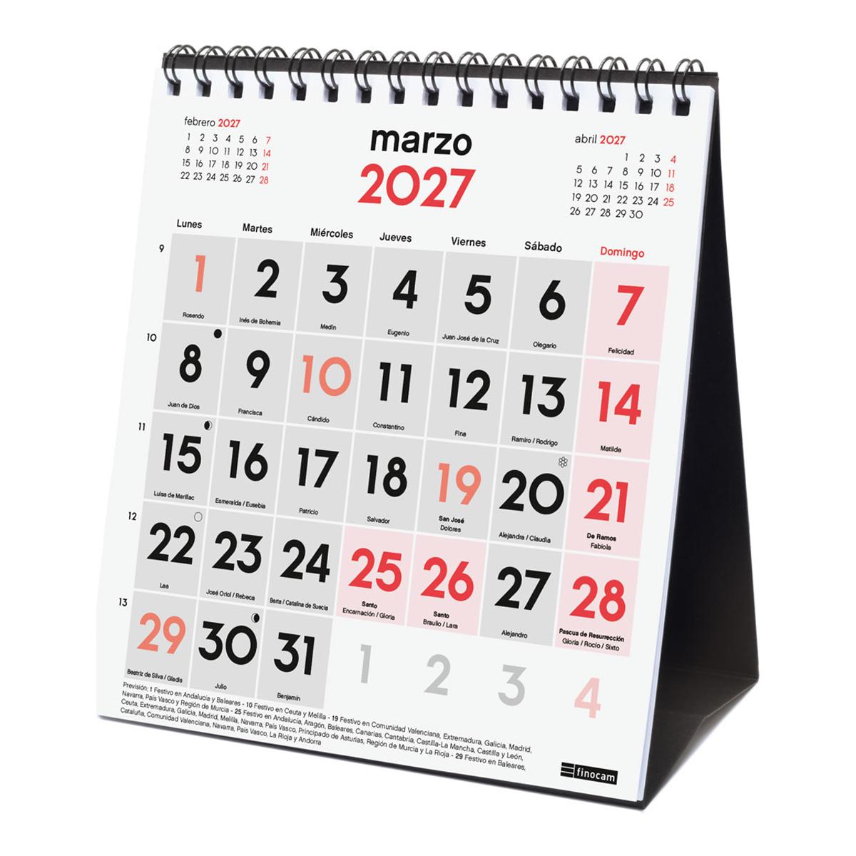 Calendario sobremesa año 2027 Neutro números grandes XS-140x150 mm Mes Vista Finocam castellano Multicolor-4