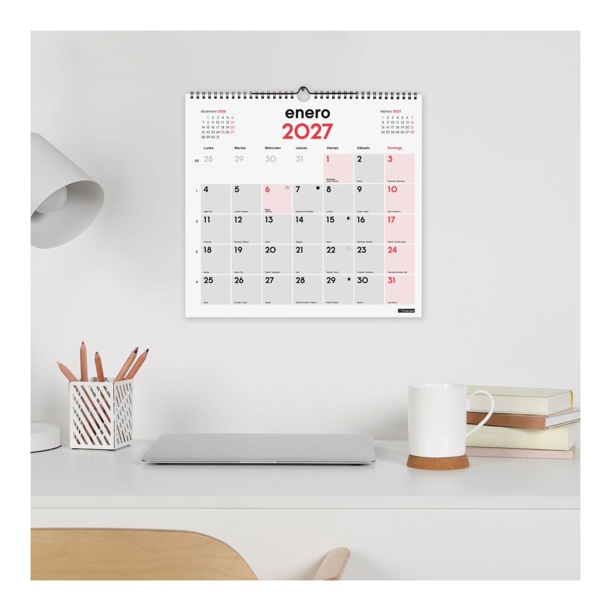 Calendario pared año 2027 Neutro escribir L-340x320 mm Mes Vista Finocam castellano Multicolor-2