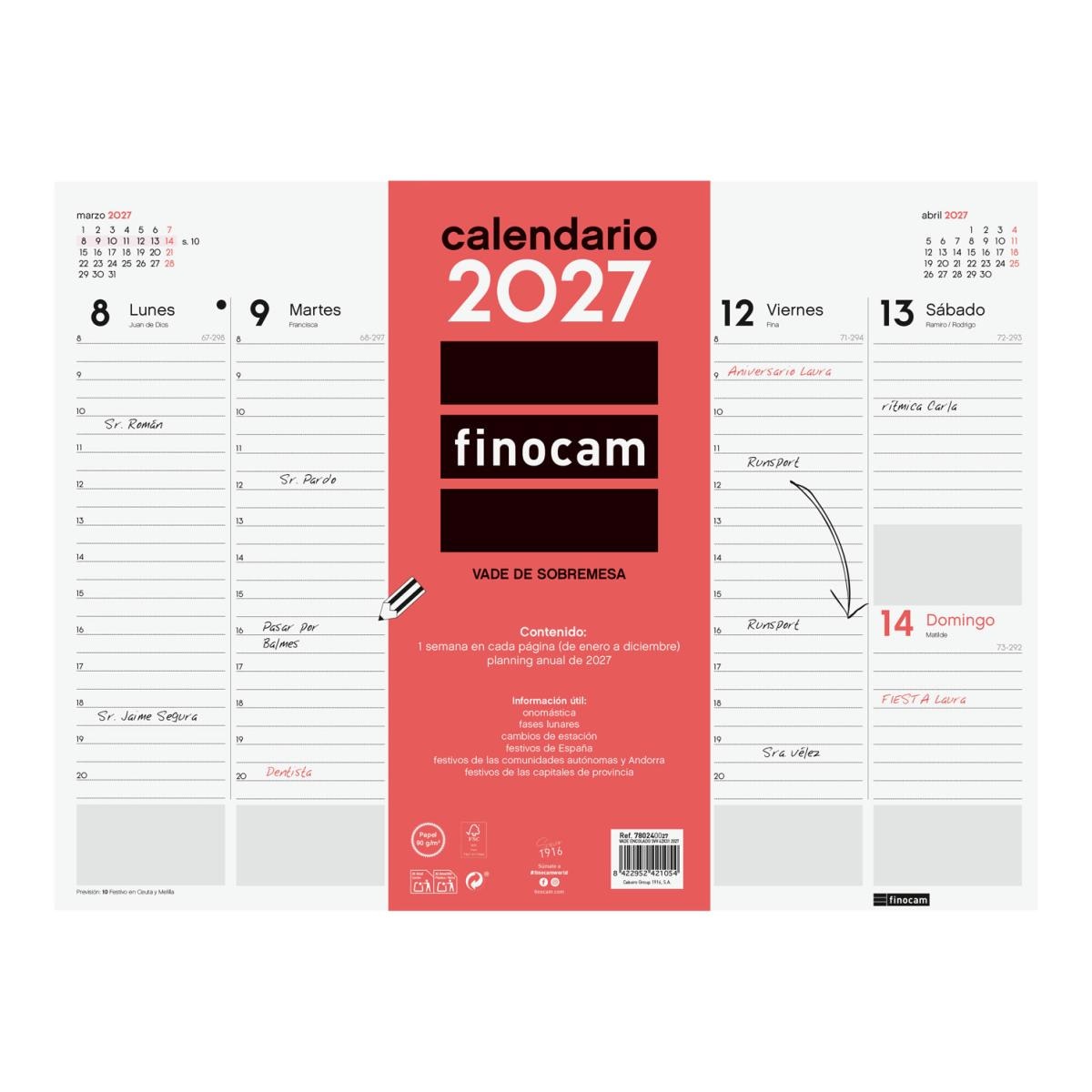 Calendario vade de sobremesa encolado año 2027 Neutro 420x310 mm Semana Vista Vertical Finocam castellano Multicolor-1