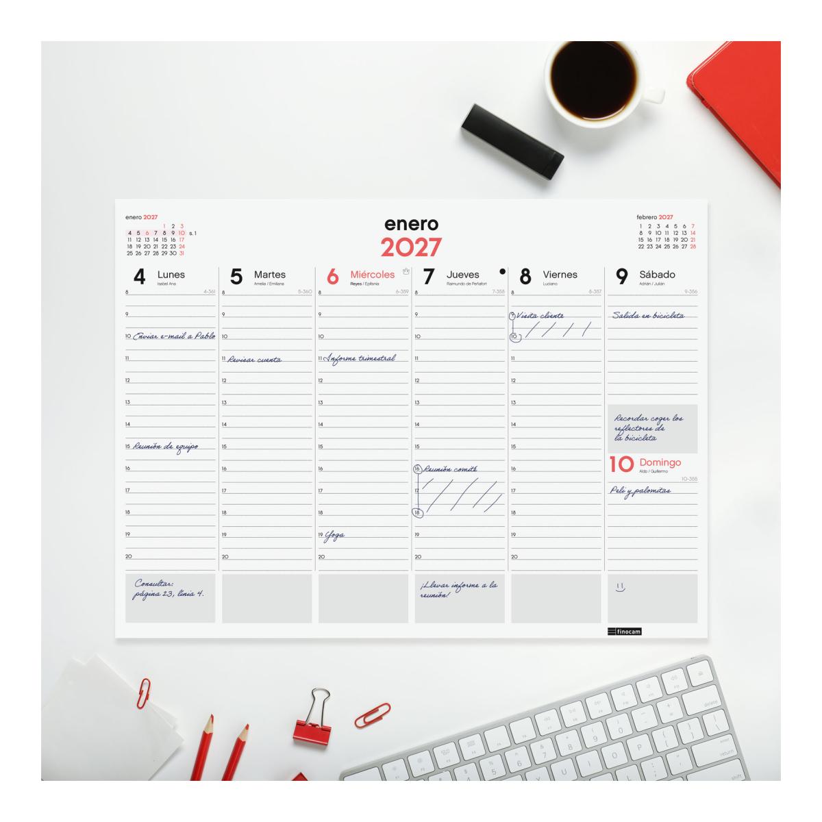 Calendario vade de sobremesa encolado año 2027 Neutro 420x310 mm Semana Vista Vertical Finocam castellano Multicolor-2