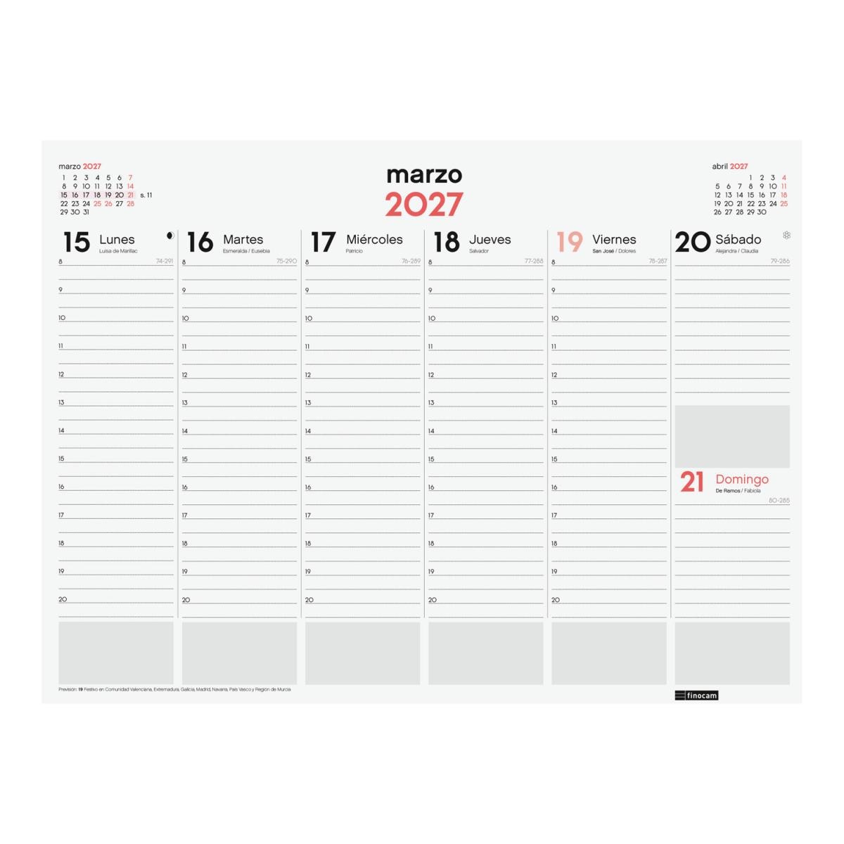 Calendario vade de sobremesa encolado año 2027 Neutro 420x310 mm Semana Vista Vertical Finocam castellano Multicolor-3
