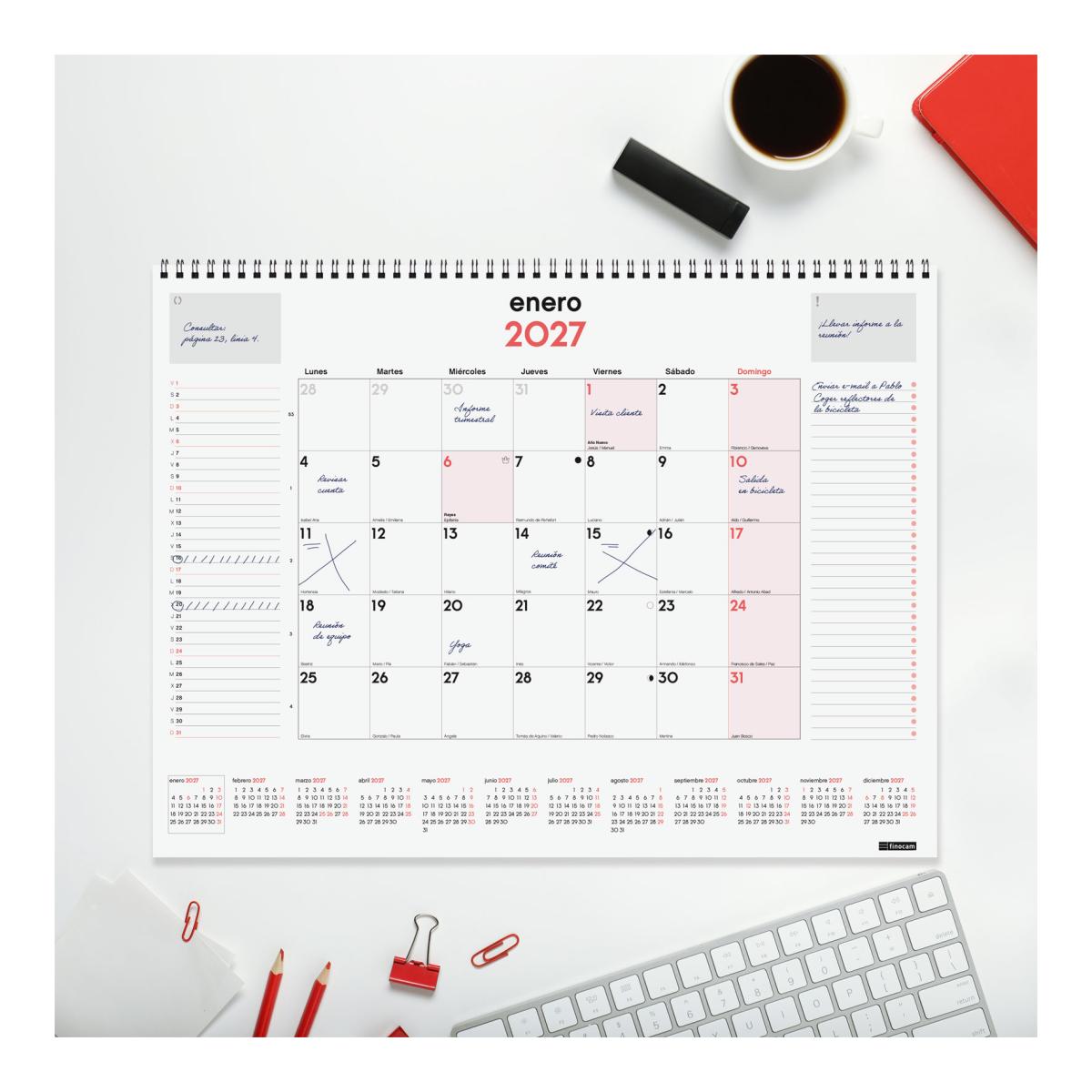 Calendario vade de sobremesa espiral año 2027 Neutro 420x310 mm Mes Vista Finocam castellano Multicolor-2